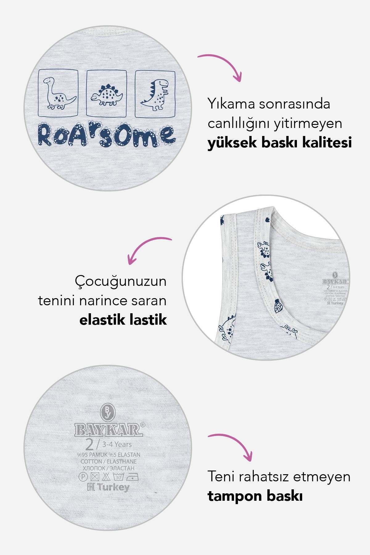 Erkek Çocuk Pamuklu Bisiklet Yaka Baskılı Atlet Tişört 3'lü Paket 2414 Renkli