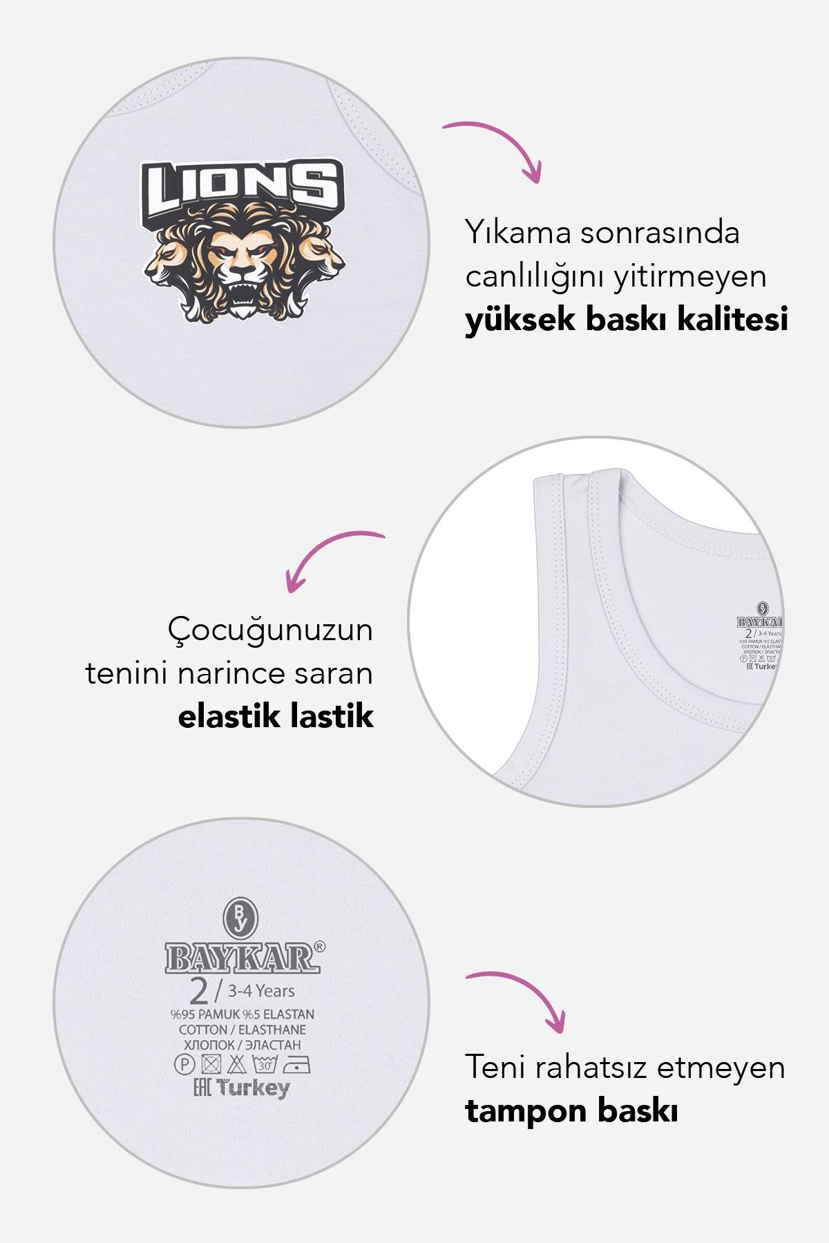Erkek Çocuk Pamuklu Bisiklet Yaka Baskılı Atlet Tişört 3'lü Paket 2444 Renkli