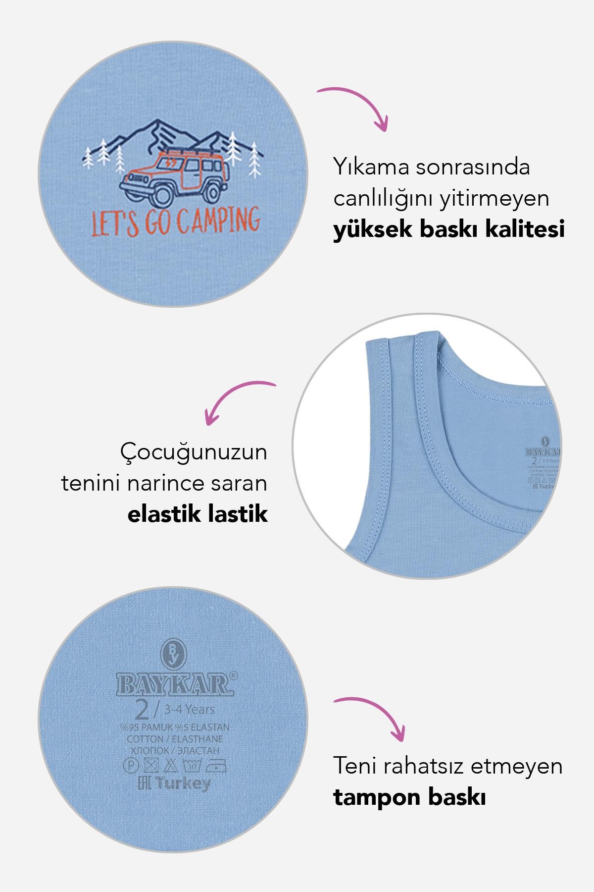 Erkek Çocuk Pamuklu Bisiklet Yaka Baskılı Atlet Tişört 3'lü Paket 2428 Renkli