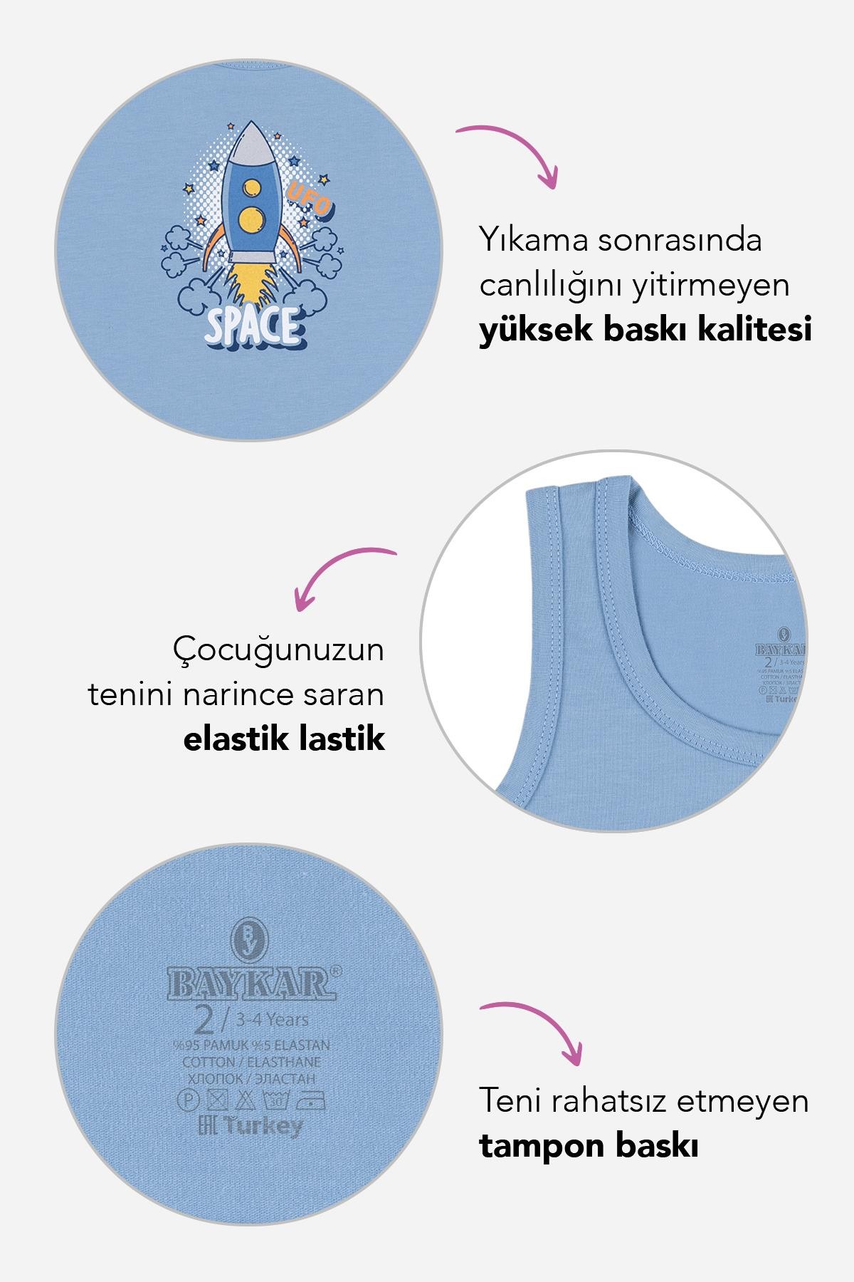 Erkek Çocuk Pamuklu Bisiklet Yaka Baskılı Atlet Tişört 3'lü Paket 2422 Renkli