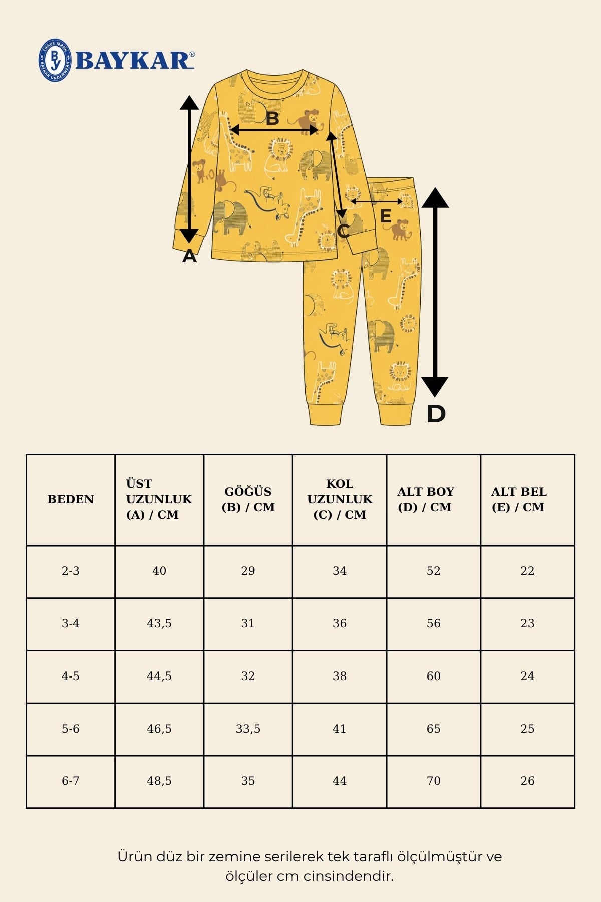 Erkek Çocuk Pamuklu Bisiklet Yaka Hayvan Figürleri Baskılı Uzun Kollu Pijama Takımı 9657 Sarı Sarı
