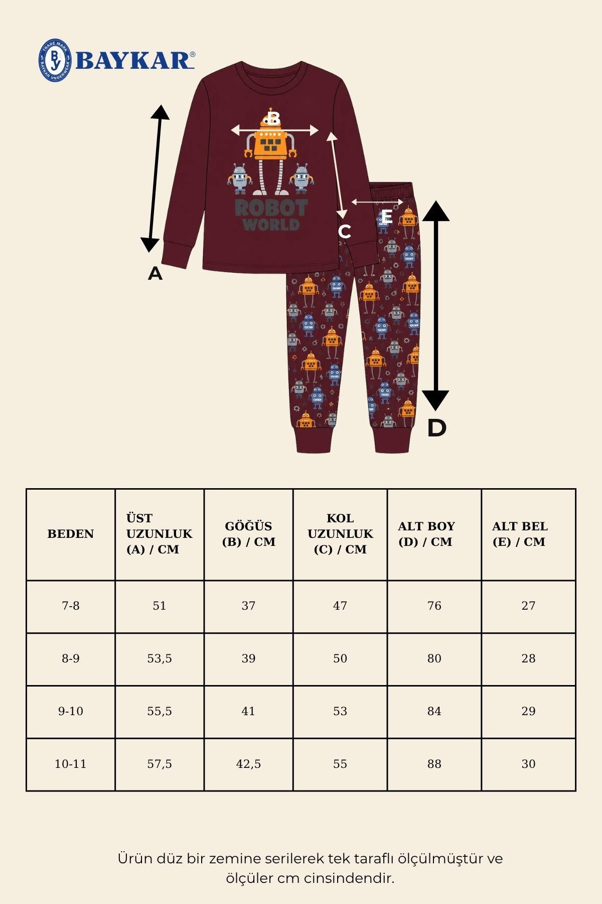 Erkek Çocuk Pamuklu Bisiklet Yaka Robot Baskılı Uzun Kollu Pijama Takımı 9667 BORDO