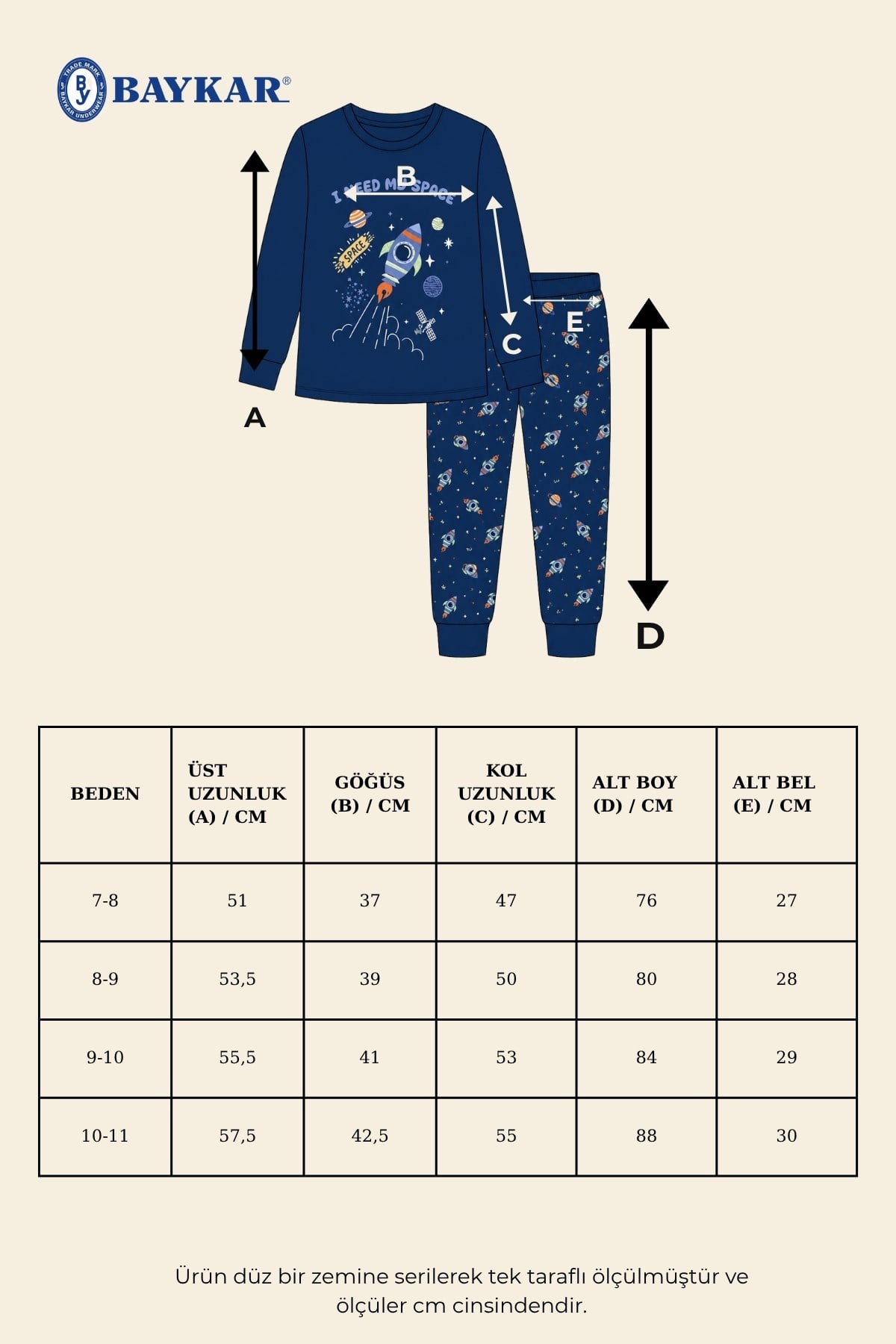 Erkek Çocuk Pamuklu Bisiklet Yaka Uzay Baskılı Uzun Kollu Pijama Takımı 9662 Lacivert