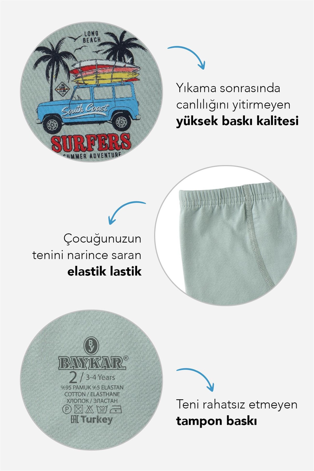 Erkek Çocuk Pamuklu Desenli Likralı Boxer 3'lü Paket 3344 Lacivert