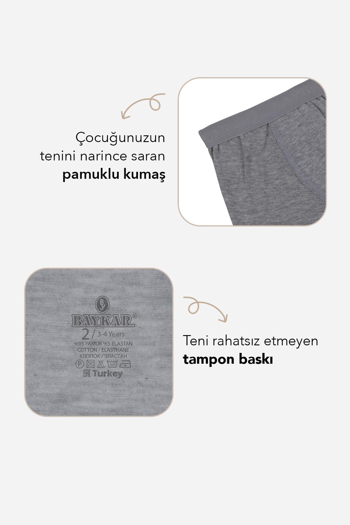 Erkek Çocuk Pamuklu Düz Klasik Rahat Kesim Boxer 2'li Paket 3310 Gri Melanj
