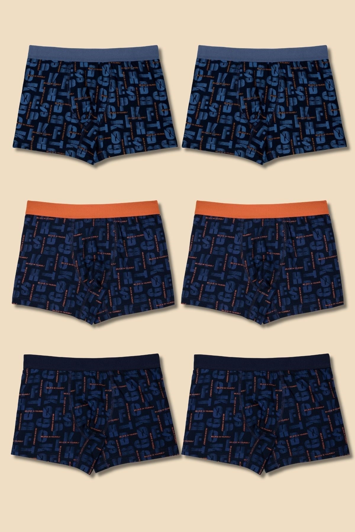 Erkek Çocuk Pamuklu Düz Rahat Kesim Likralı Boxer 6'lı Paket 3984 Renkli