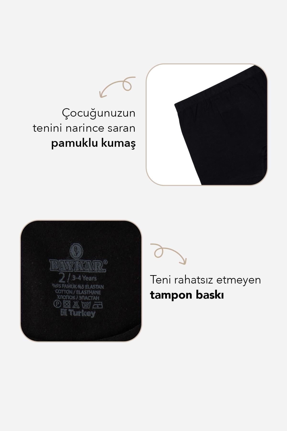 Erkek Çocuk Pamuklu Havlu Bel Düz Klasik Boxer 2'li Paket 3190 Siyah