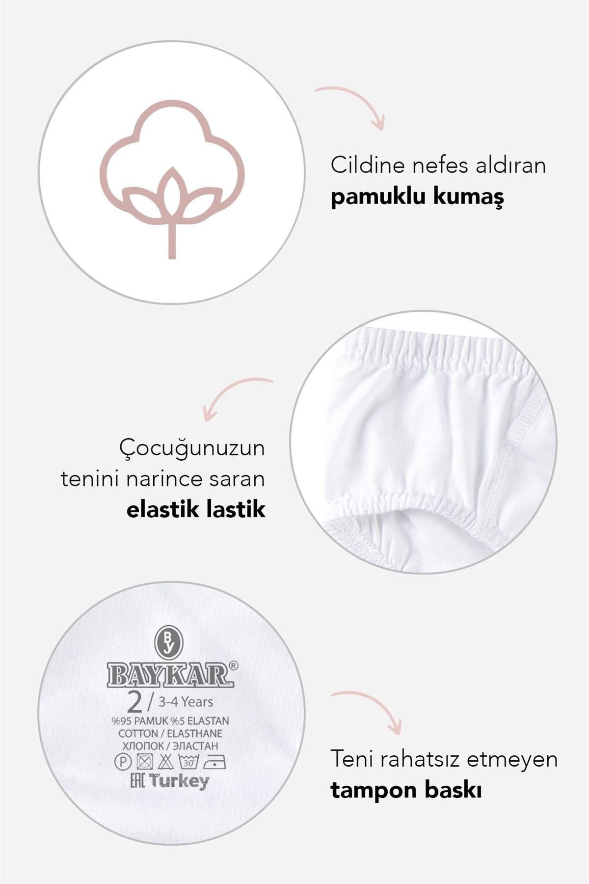 Erkek Çocuk Pamuklu Klasik Düz Lastikli Külot 3'lü Paket Beyaz