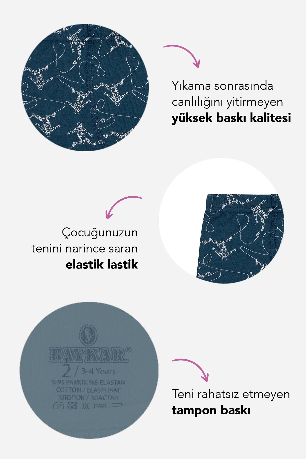 Erkek Çocuk Pamuklu Likralı Baskılı Boxer 3'lü Paket 3518 Renkli