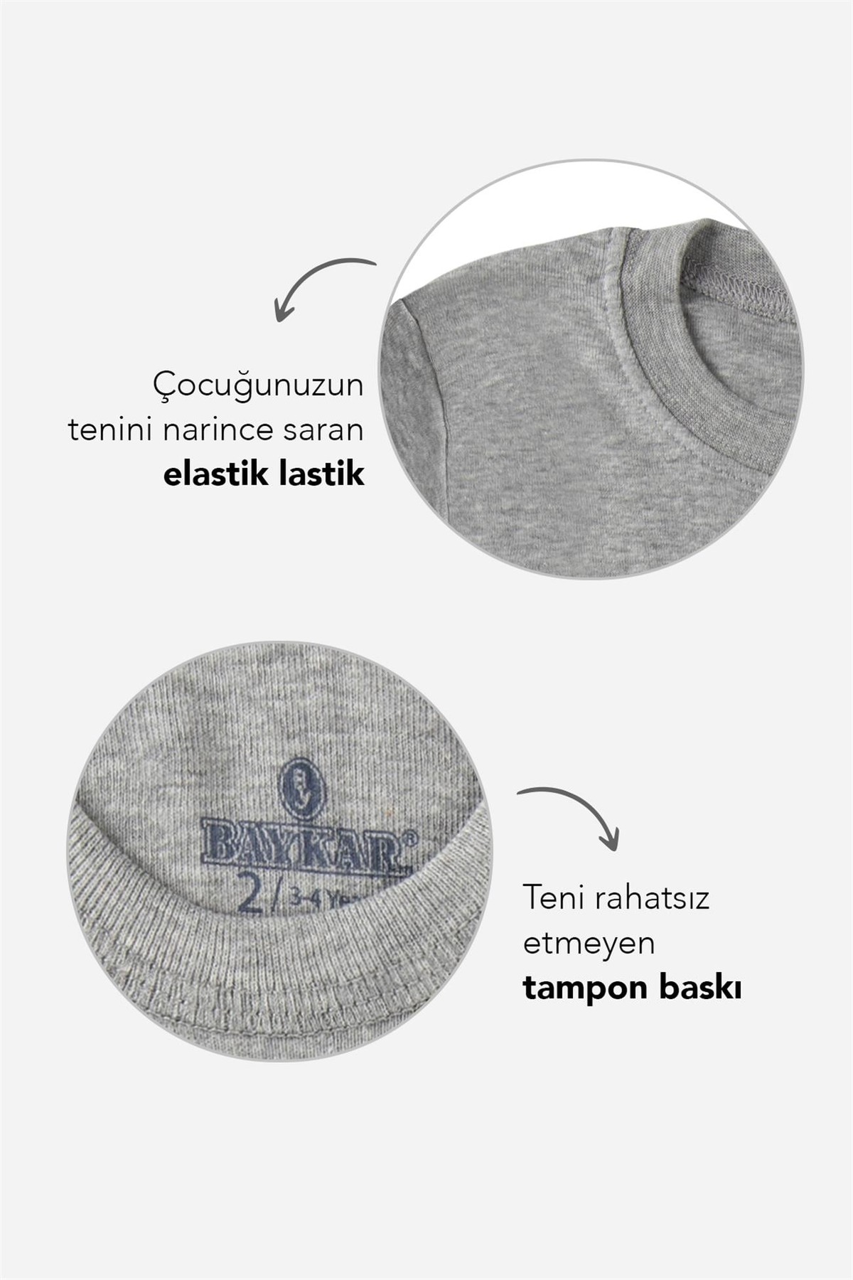 Erkek Çocuk Pamuklu Sıfır Yaka Fanila Tişört Gri Melanj