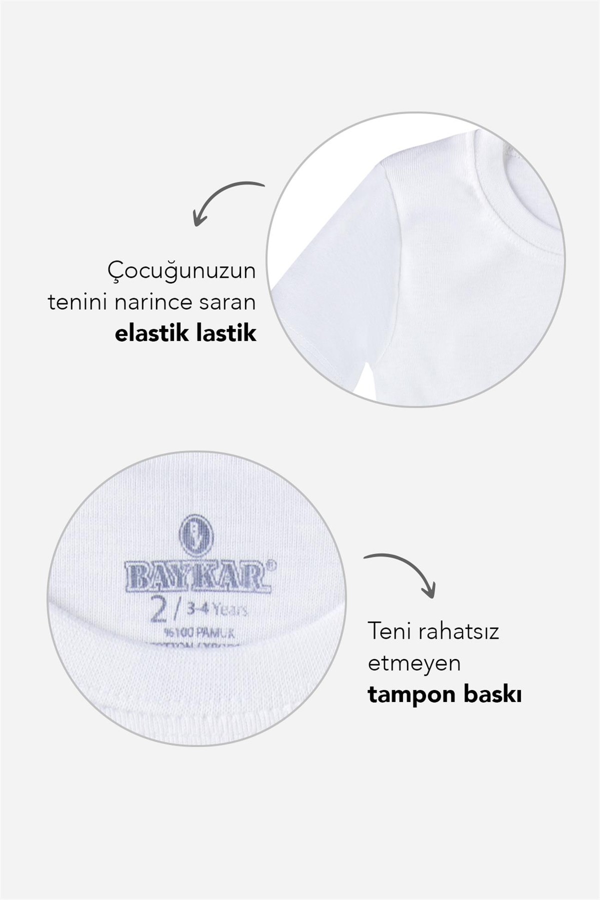Erkek Çocuk Pamuklu Sıfır Yaka Fanila Tişört Beyaz