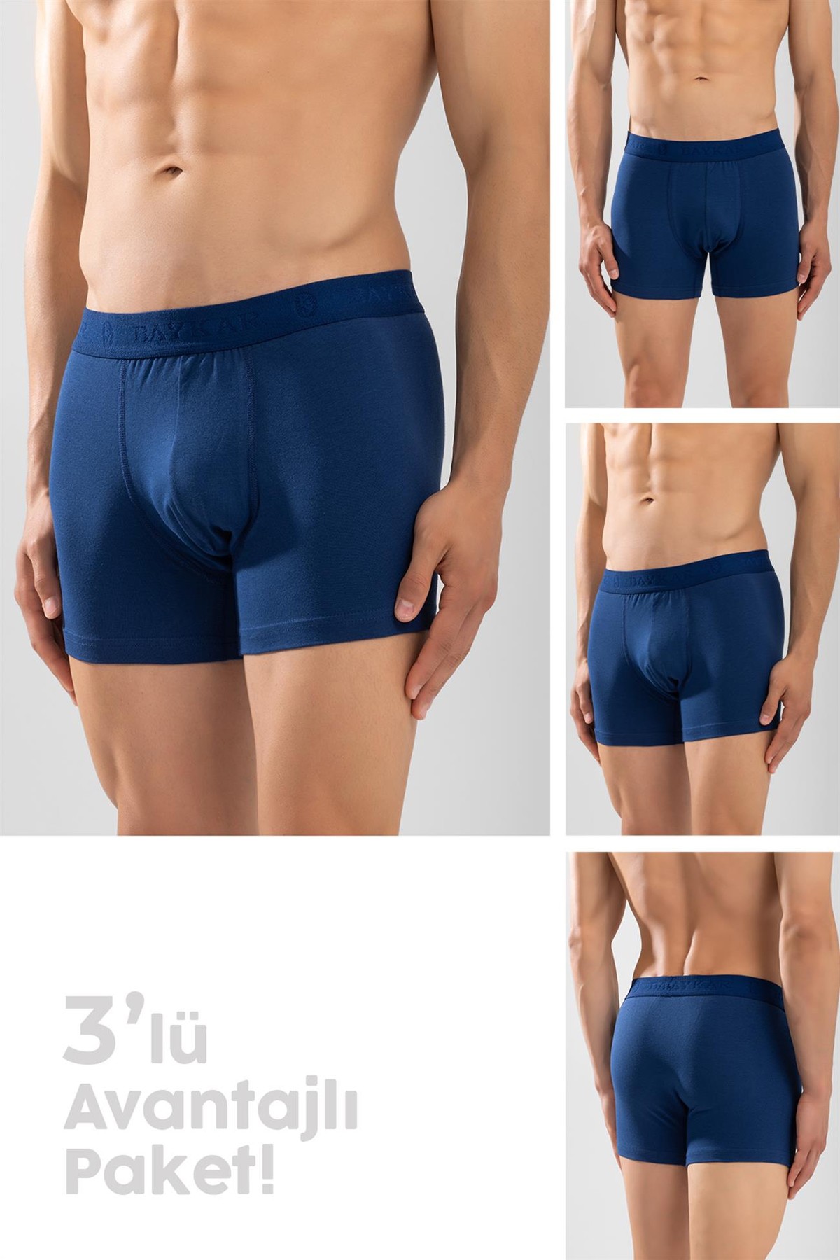 Erkek Compact Pamuklu Düz Boxer 3'lü Paket Lacivert