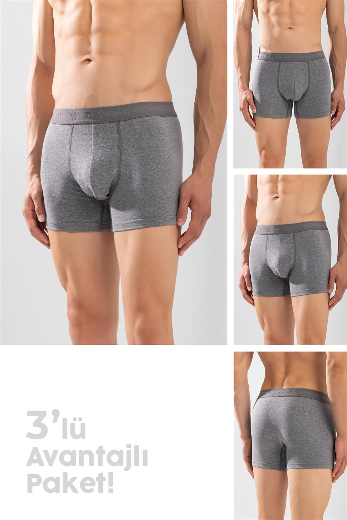 Erkek Compact Pamuklu Düz Boxer 3'lü Paket Füme