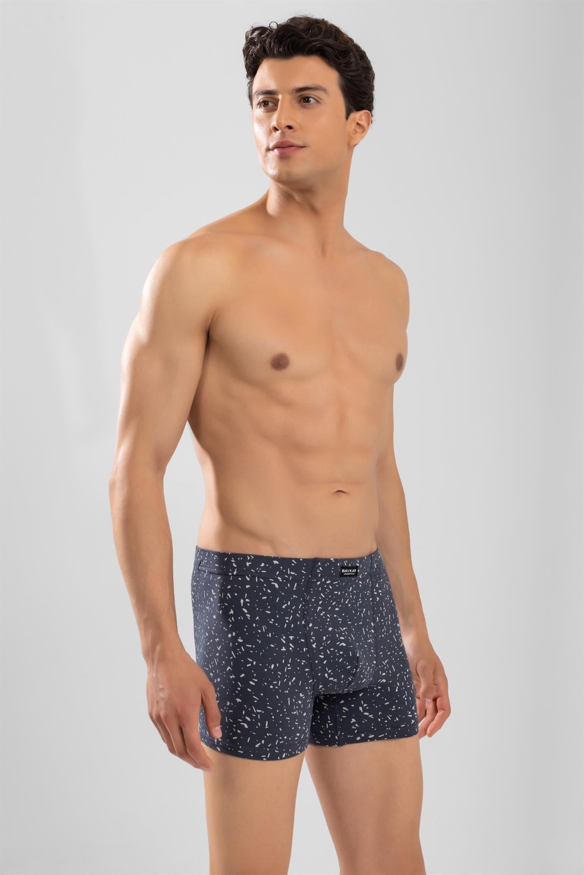Erkek Desenli Likralı Pamuklu Compact Boxer Füme