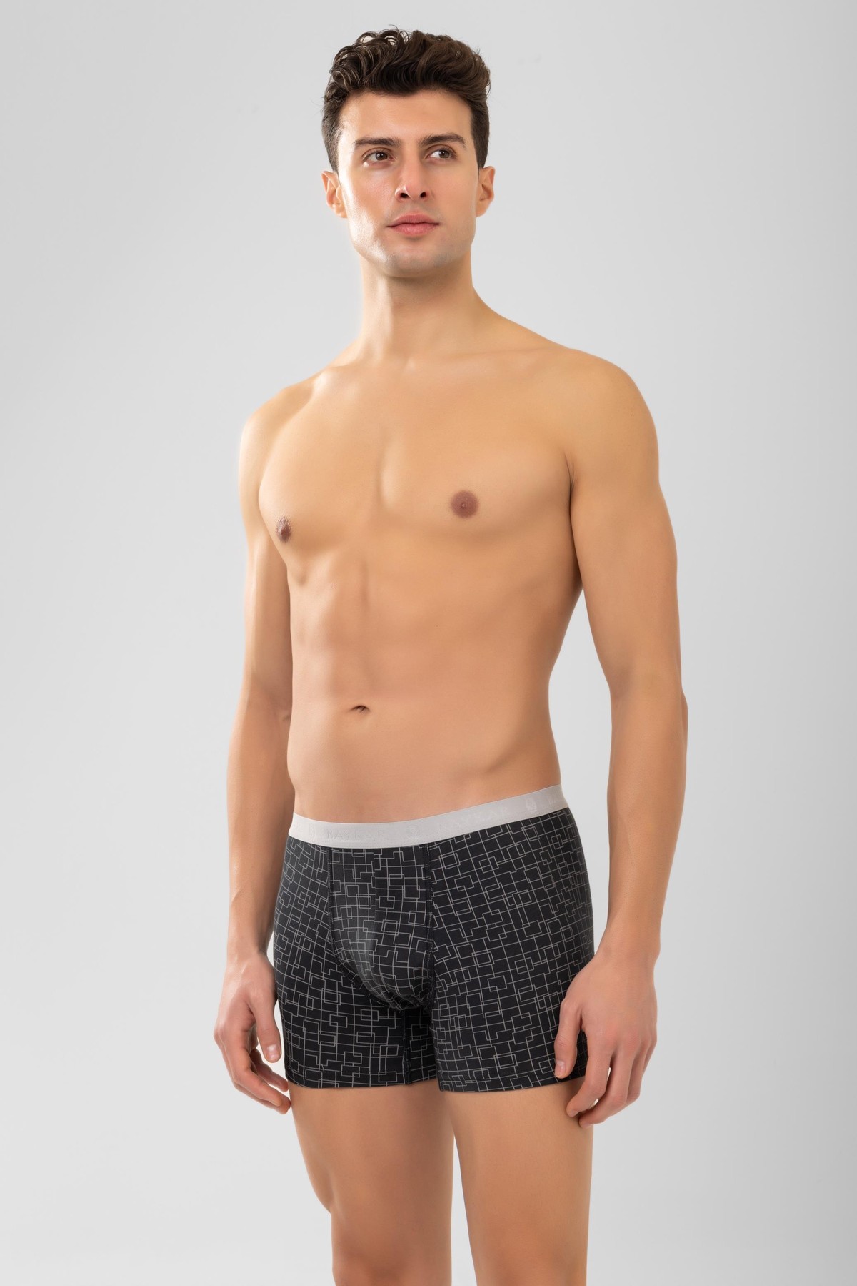 Erkek Desenli Likralı Pamuklu Compact Boxer 1995 Siyah