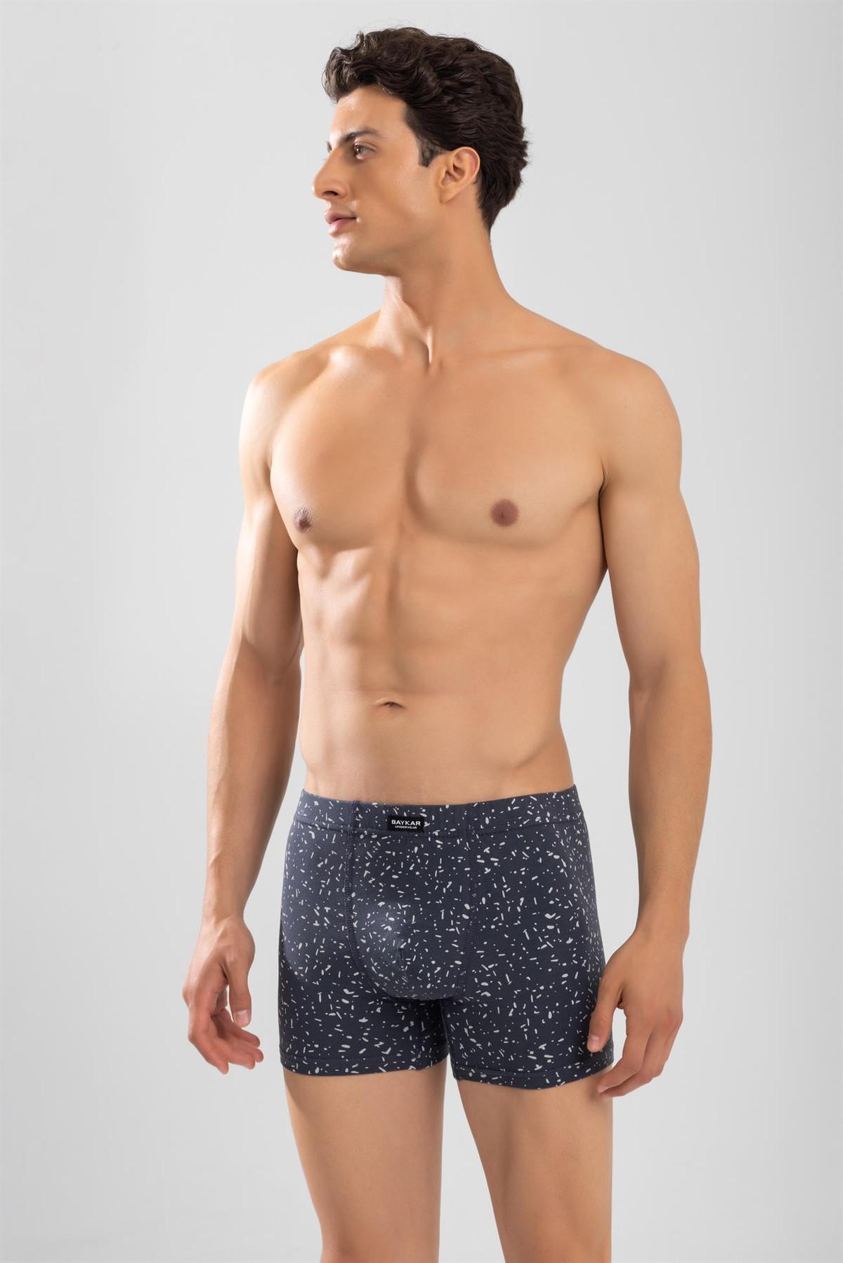 Erkek Desenli Likralı Pamuklu Compact Boxer Füme