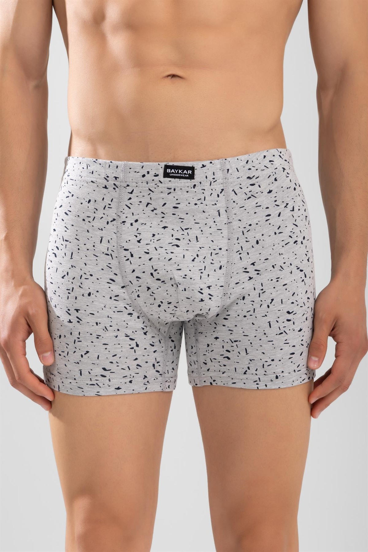 Erkek Desenli Likralı Pamuklu Compact Boxer Gri