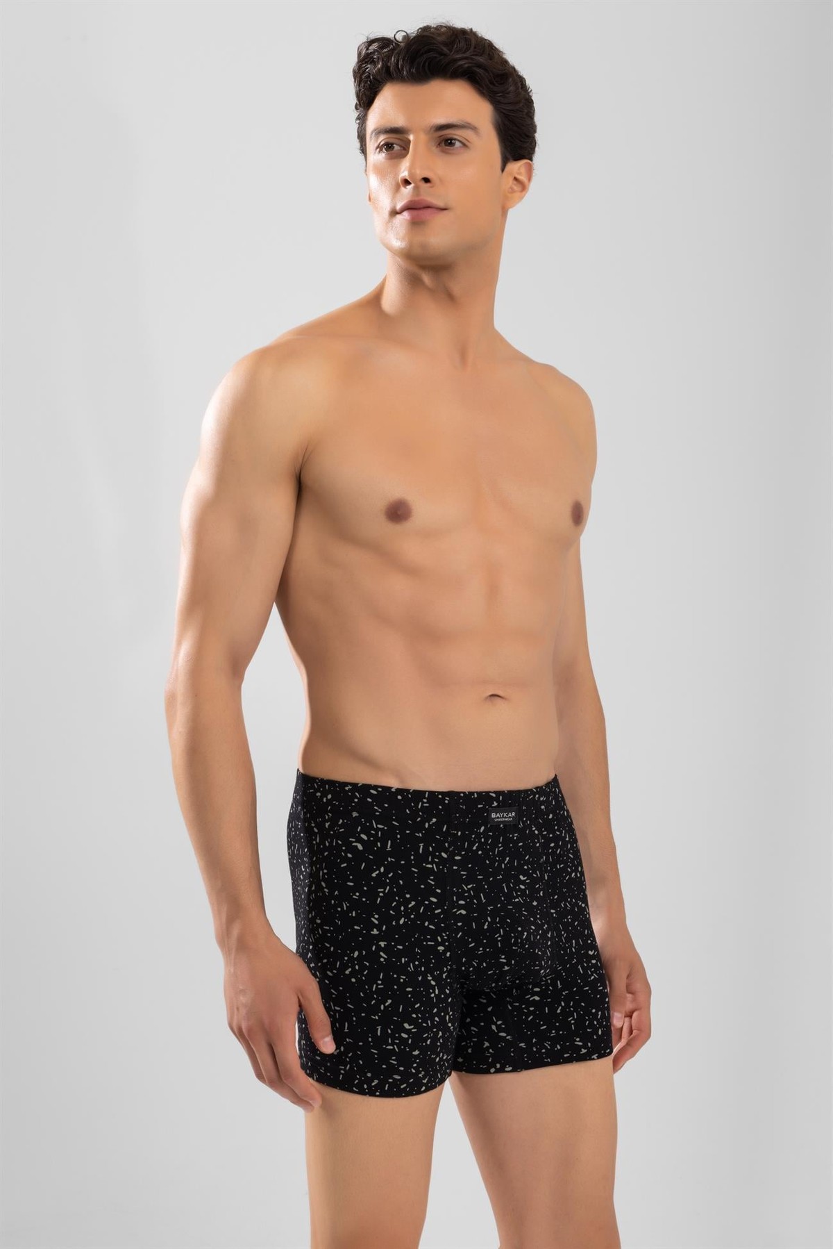 Erkek Desenli Likralı Pamuklu Compact Boxer Siyah