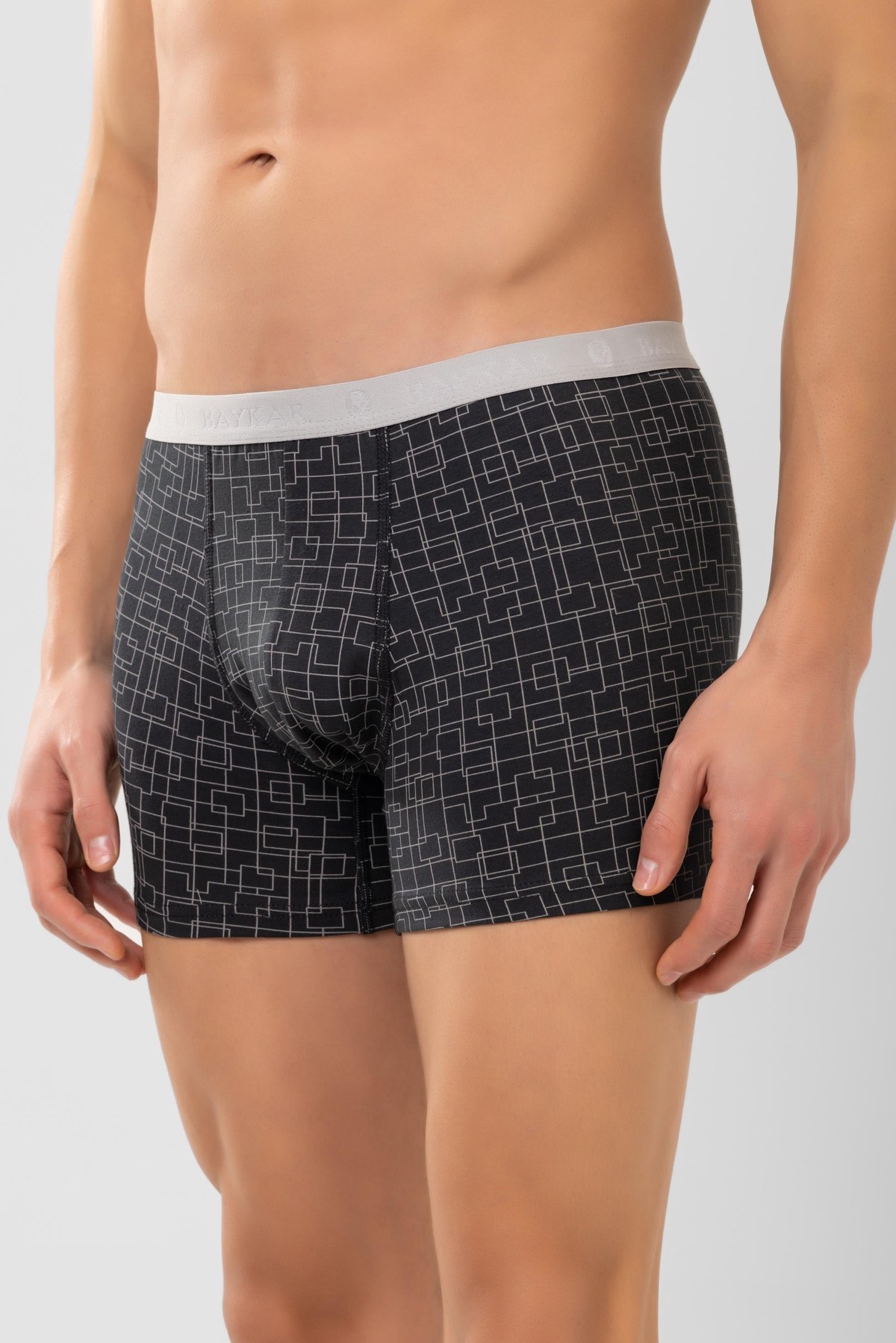 Erkek Desenli Likralı Pamuklu Compact Boxer 1995 Siyah