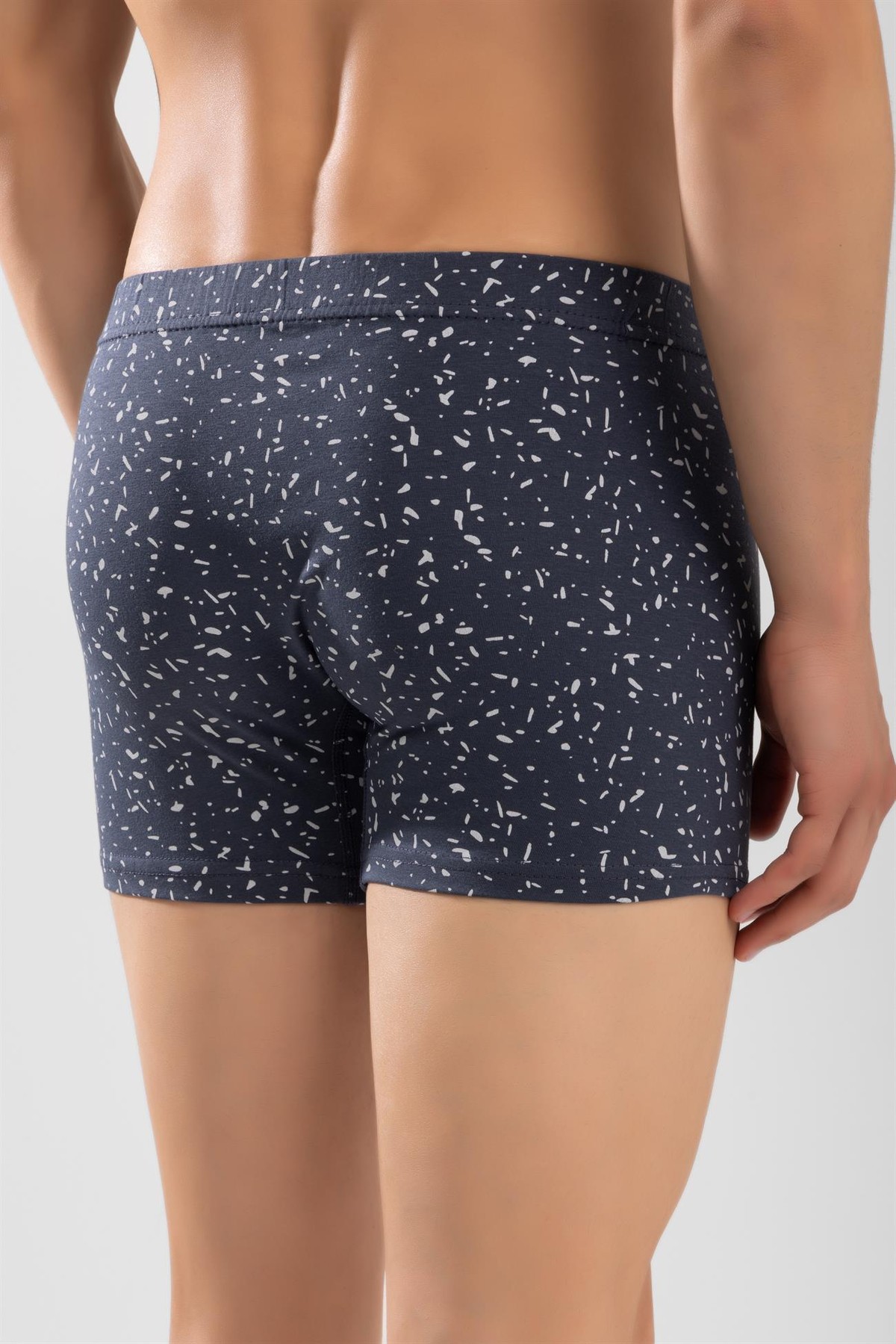 Erkek Desenli Likralı Pamuklu Compact Boxer Füme