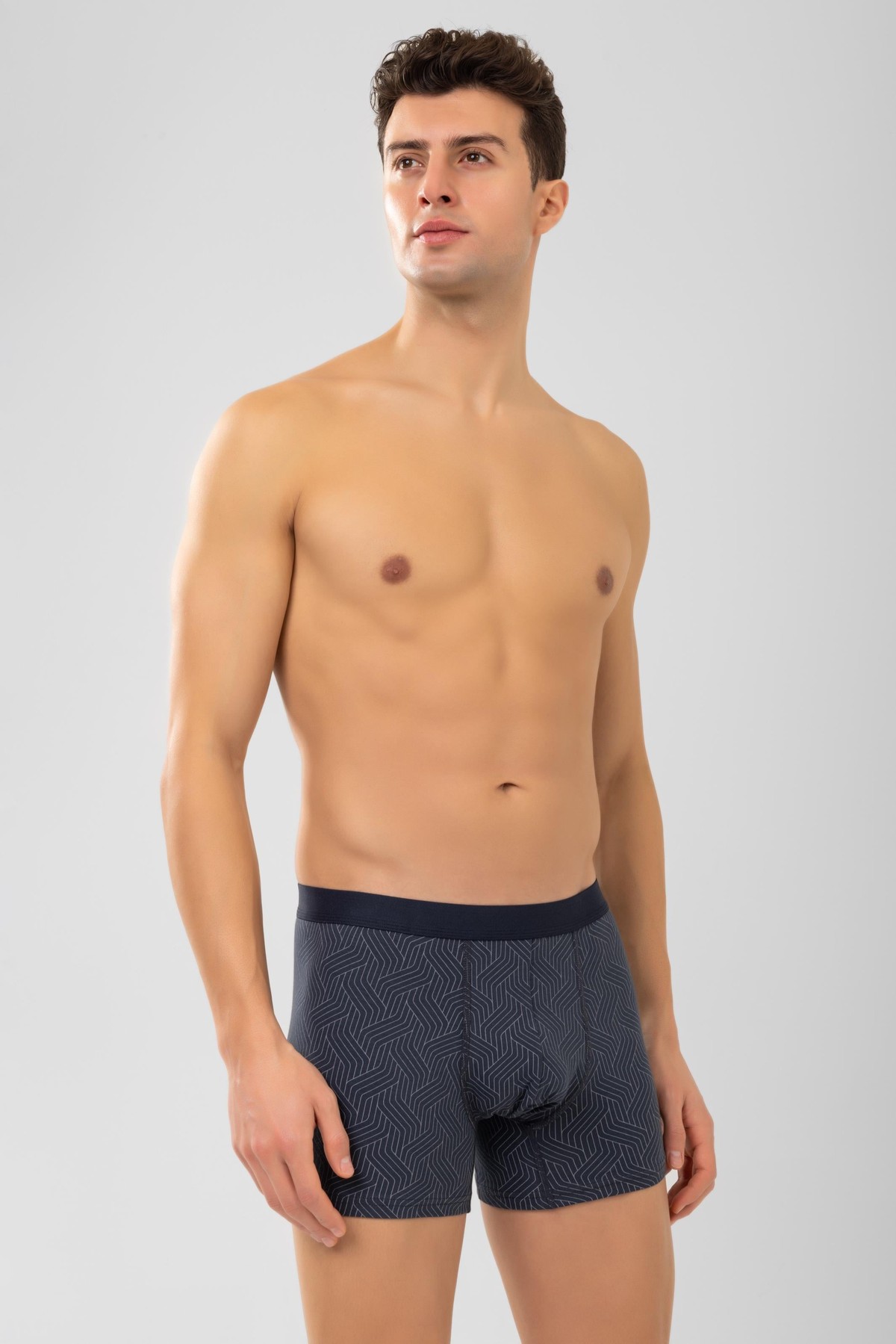 Erkek Desenli Likralı Pamuklu Compact Boxer 1995 Füme