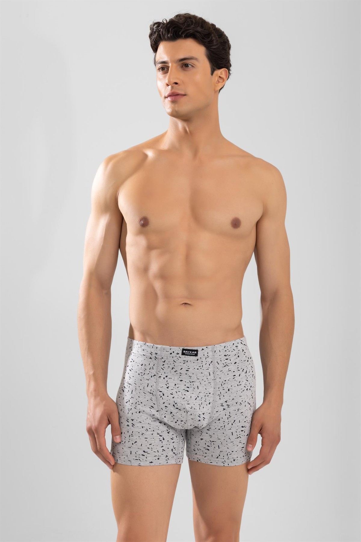 Erkek Desenli Likralı Pamuklu Compact Boxer Gri