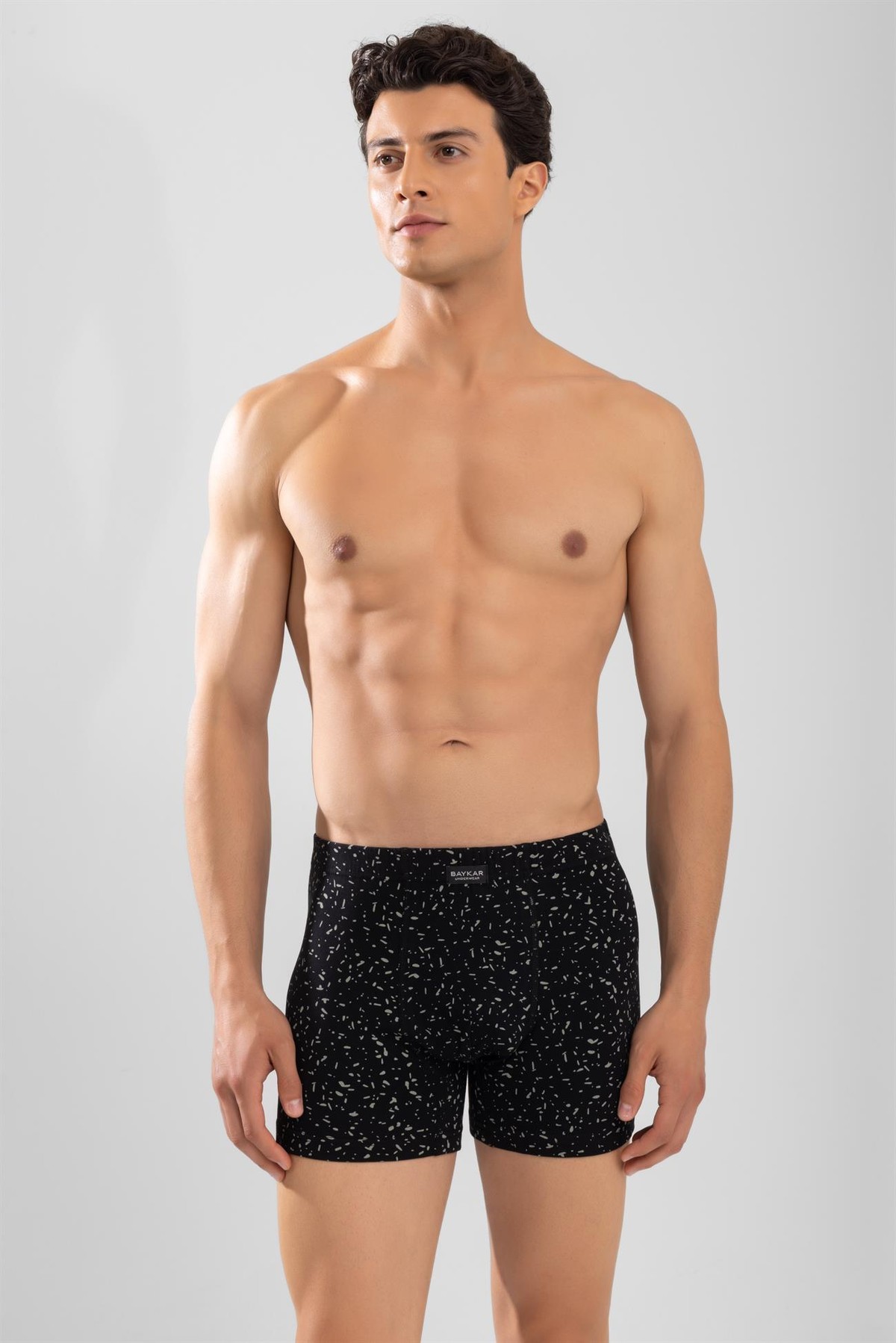 Erkek Desenli Likralı Pamuklu Compact Boxer Siyah