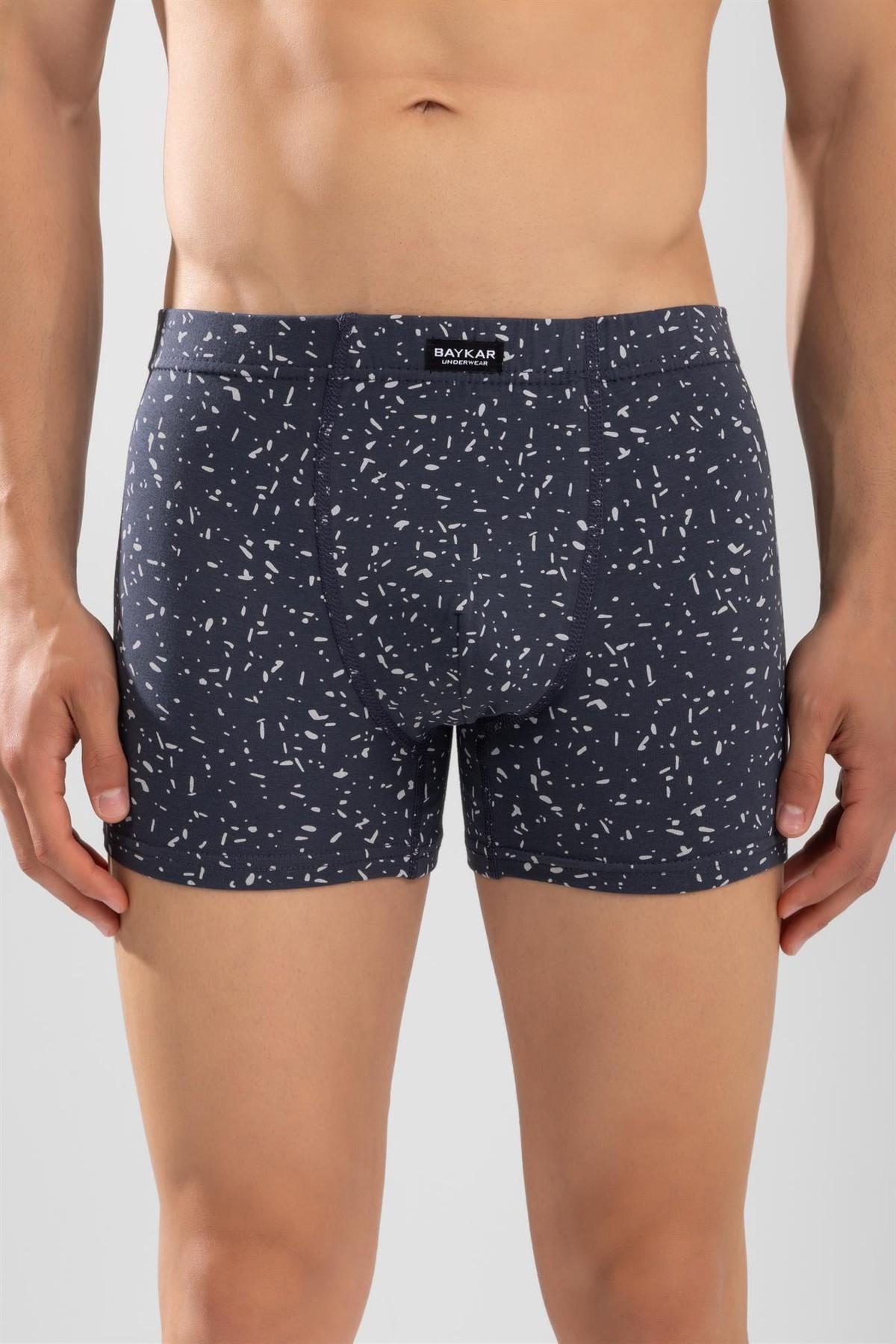 Erkek Desenli Likralı Pamuklu Compact Boxer Füme
