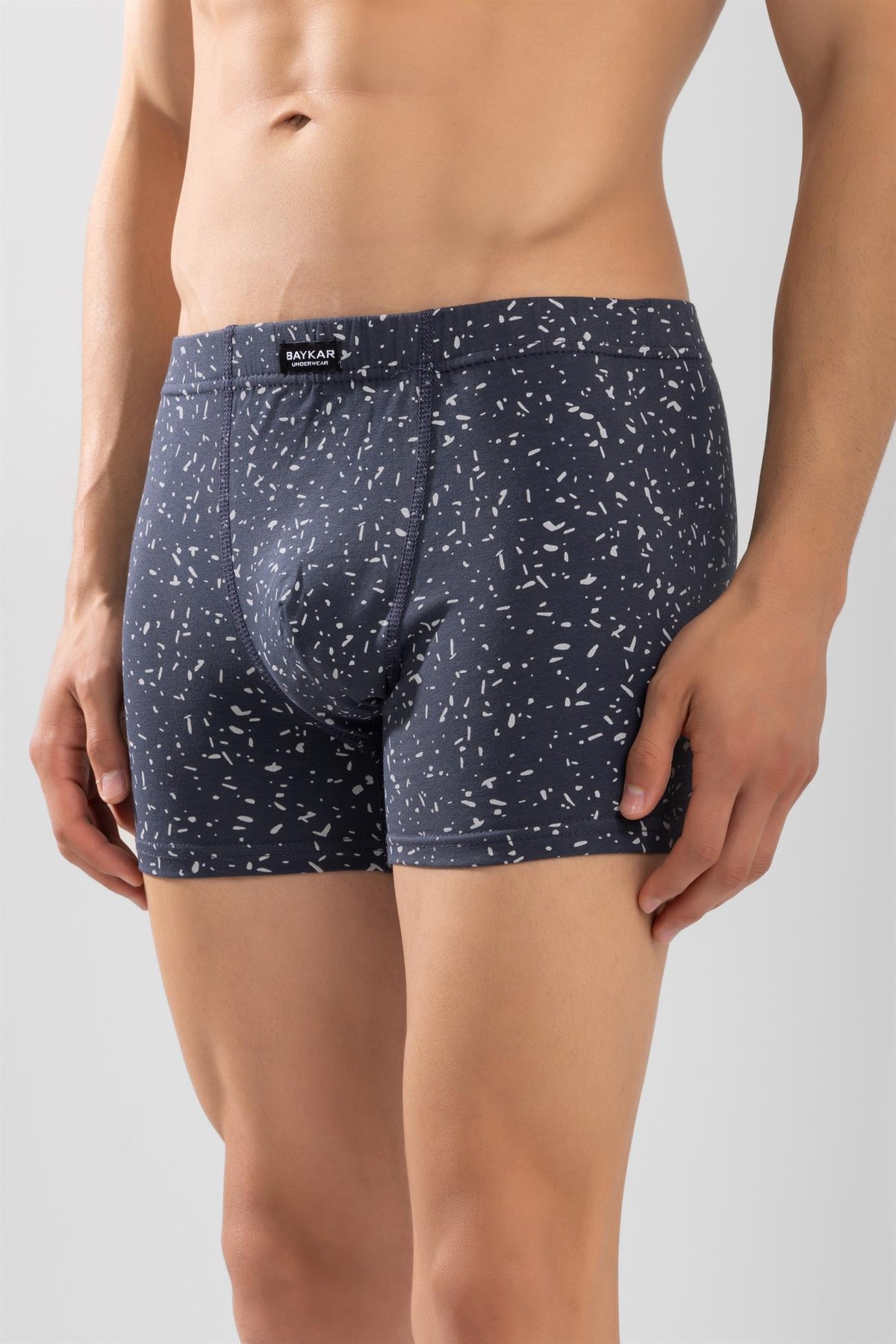 Erkek Desenli Likralı Pamuklu Compact Boxer Füme