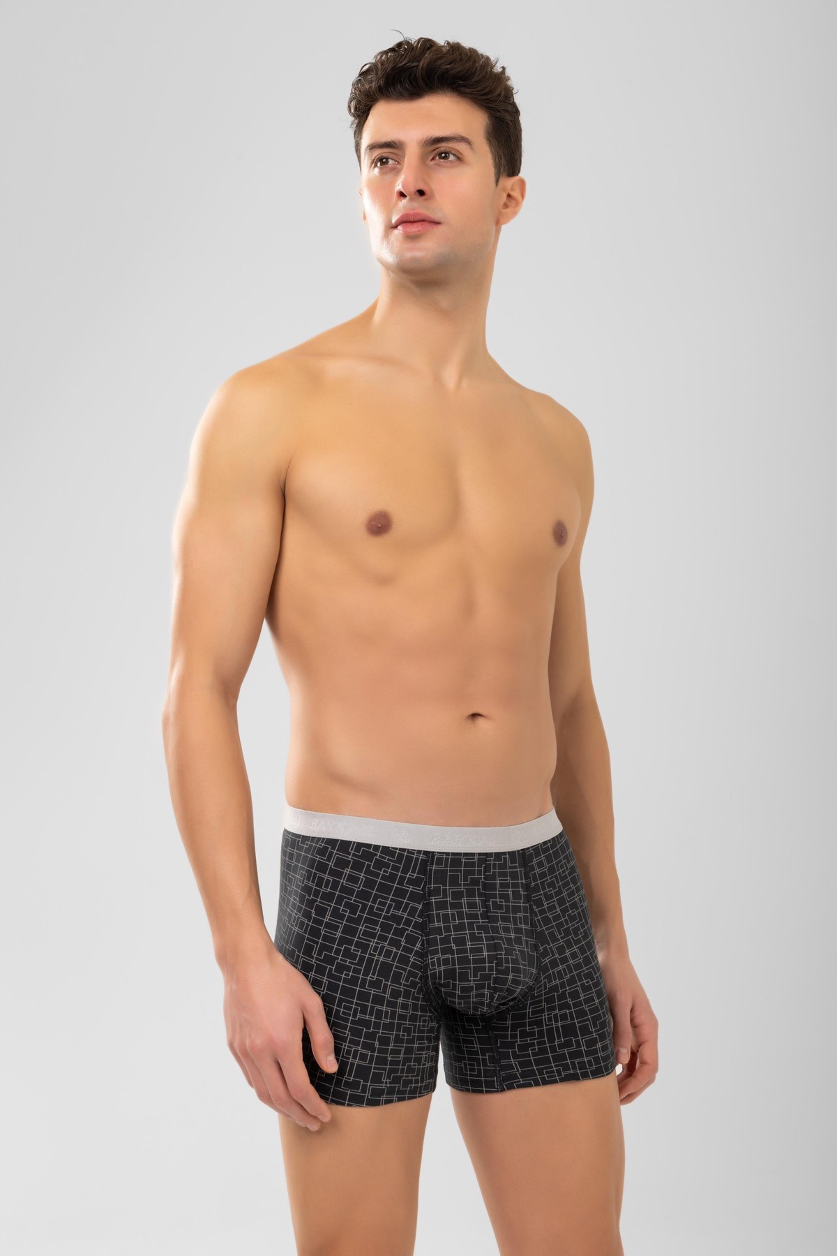 Erkek Desenli Likralı Pamuklu Compact Boxer 1995 Siyah