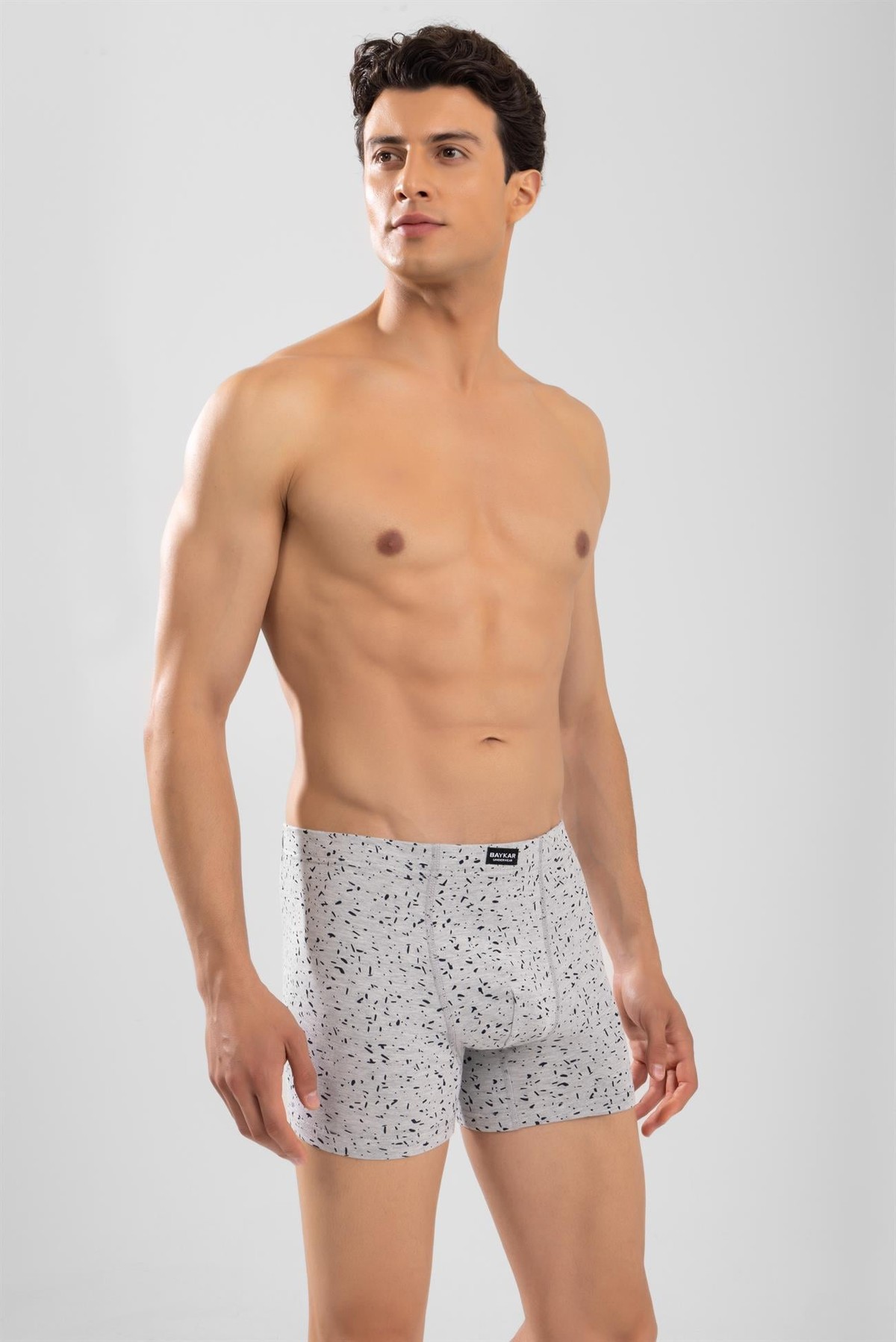 Erkek Desenli Likralı Pamuklu Compact Boxer Gri