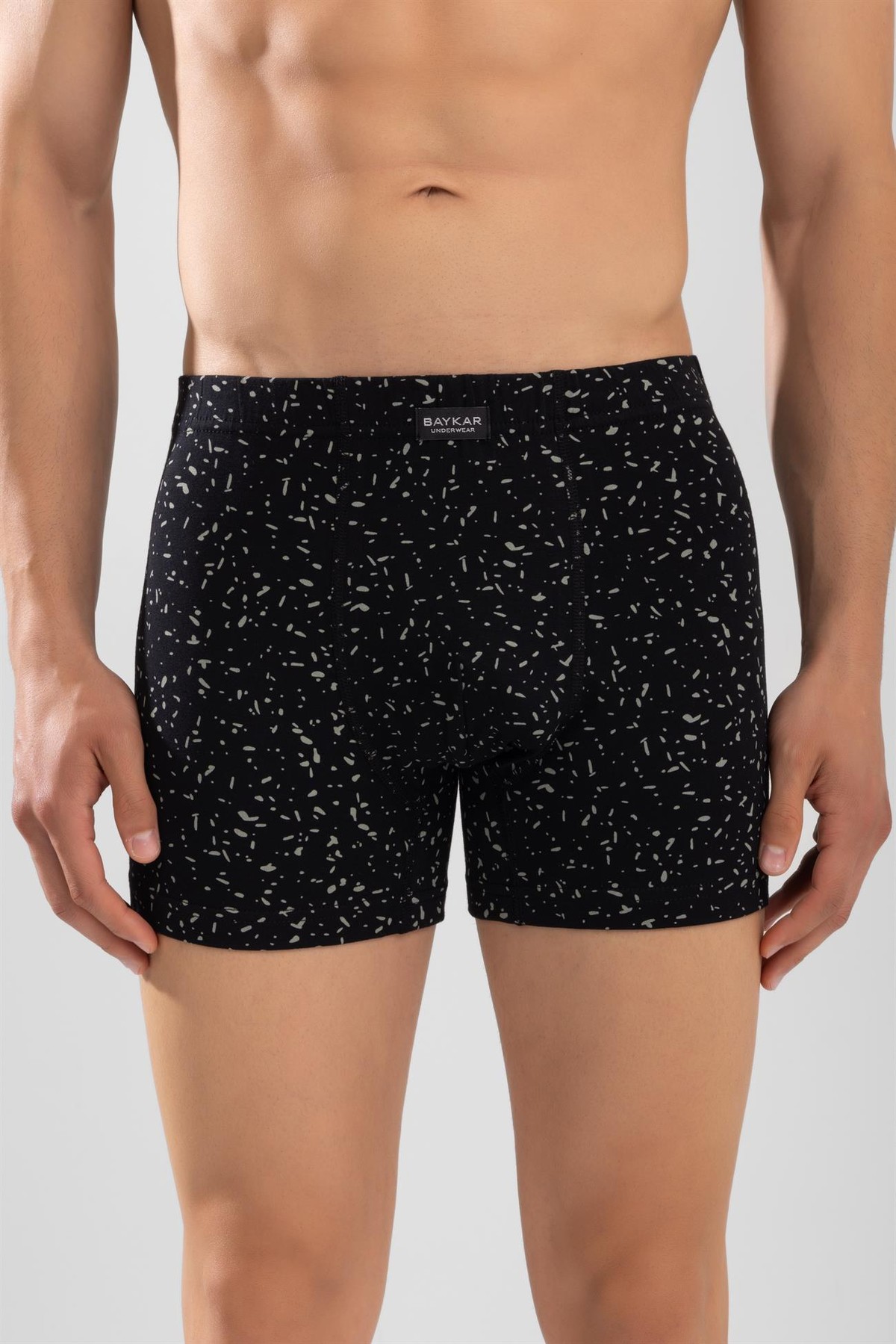 Erkek Desenli Likralı Pamuklu Compact Boxer Siyah