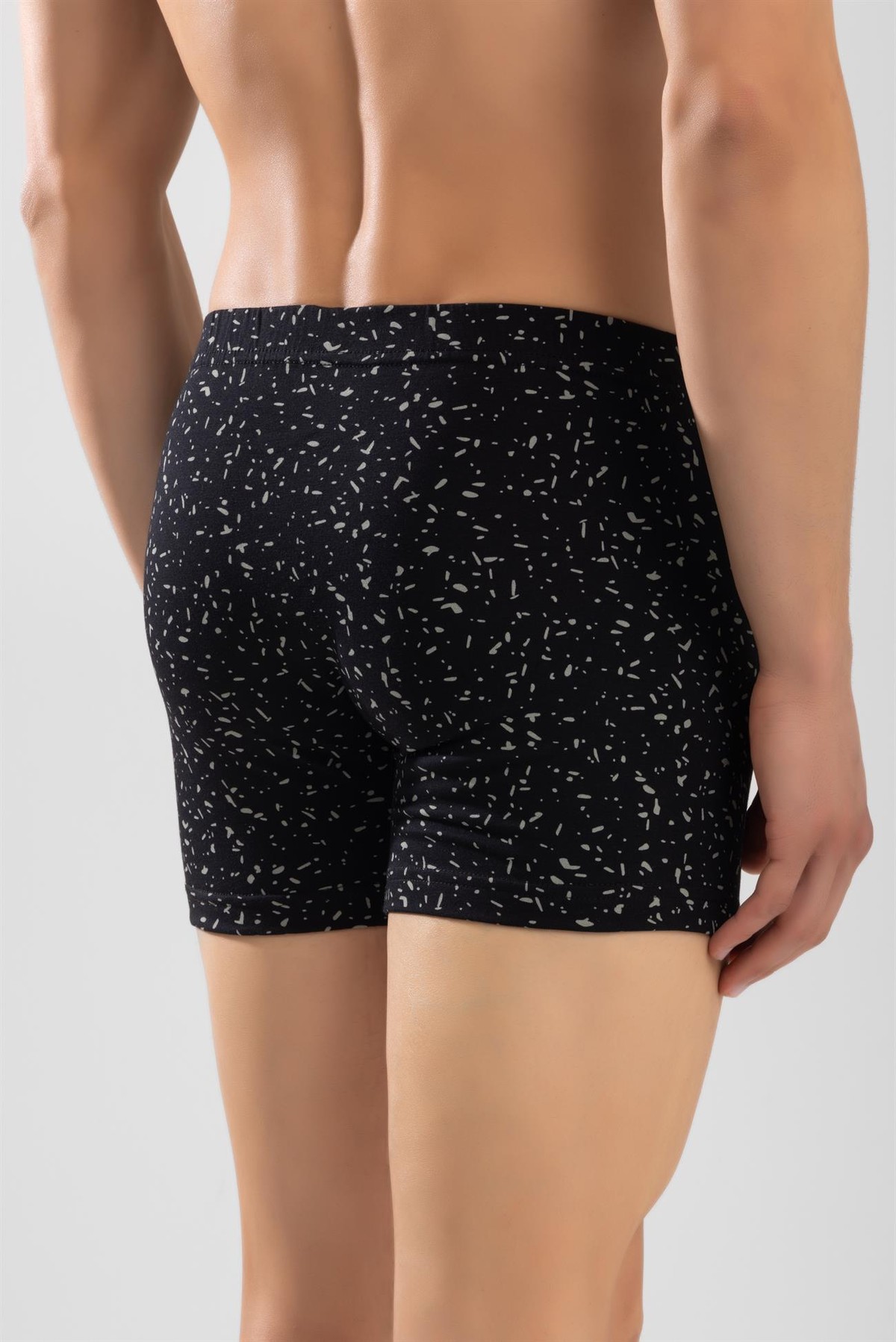 Erkek Desenli Likralı Pamuklu Compact Boxer Siyah