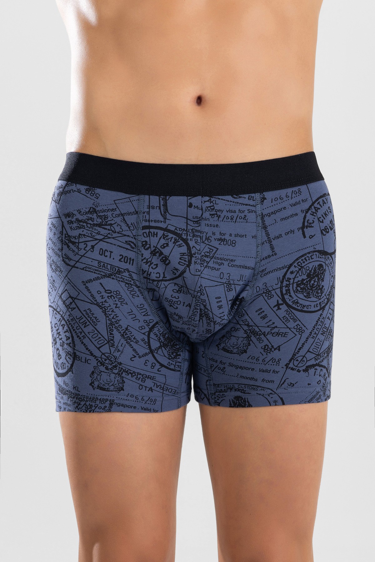 Erkek Desenli Likralı Pamuklu Desenli Boxer 1412 Lacivert