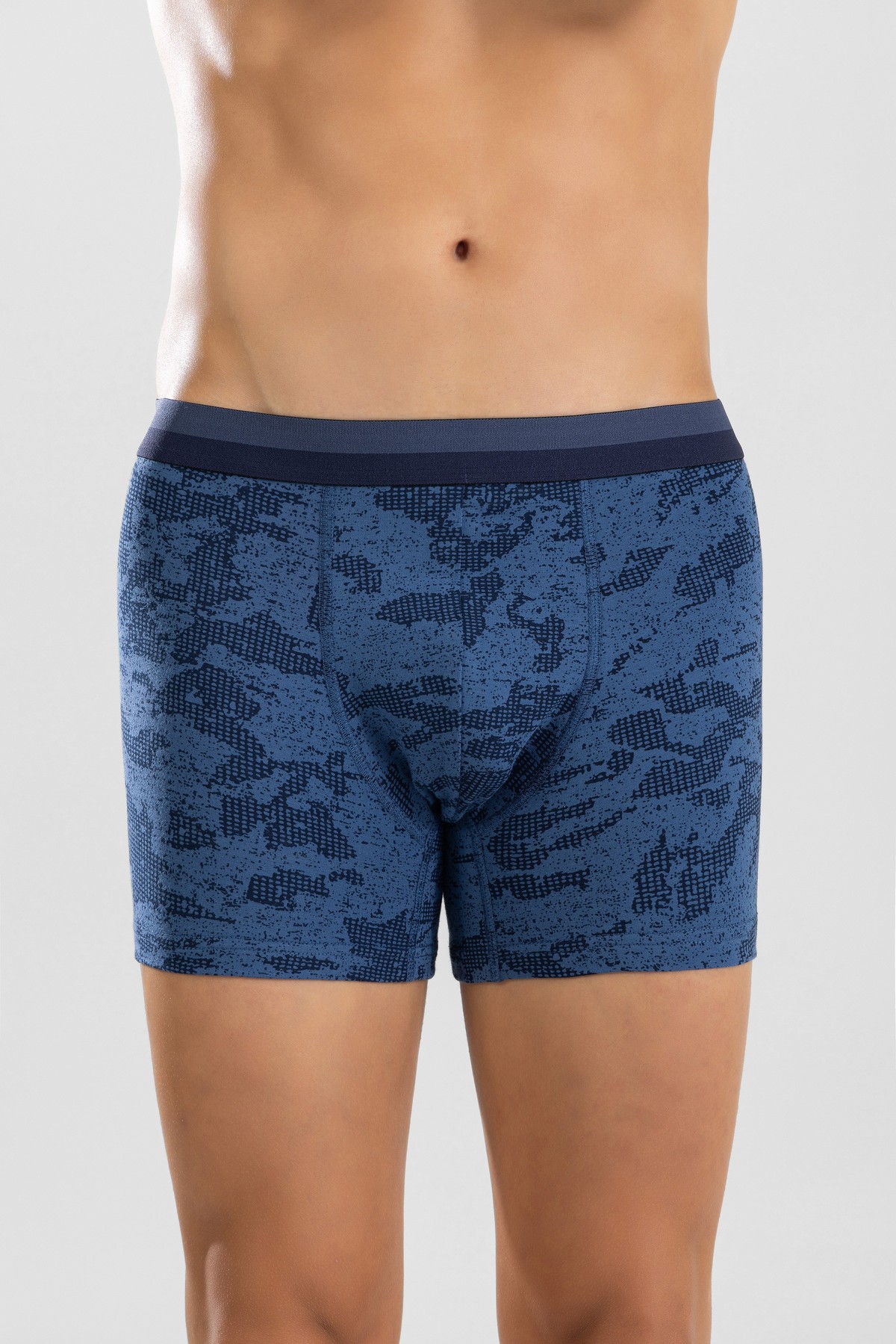 Erkek Desenli Likralı Pamuklu Desenli Boxer 1442 INDIGO