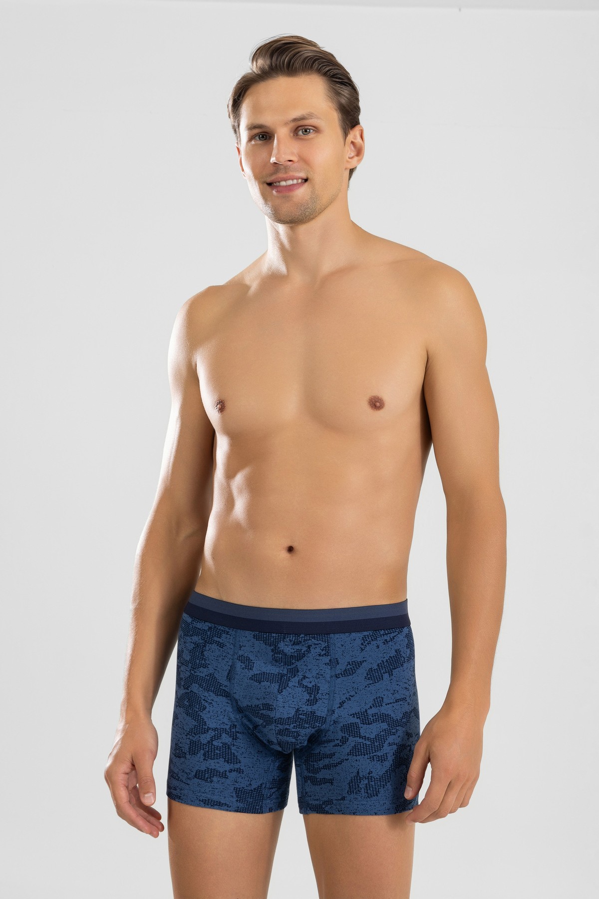 Erkek Desenli Likralı Pamuklu Desenli Boxer 1442 INDIGO