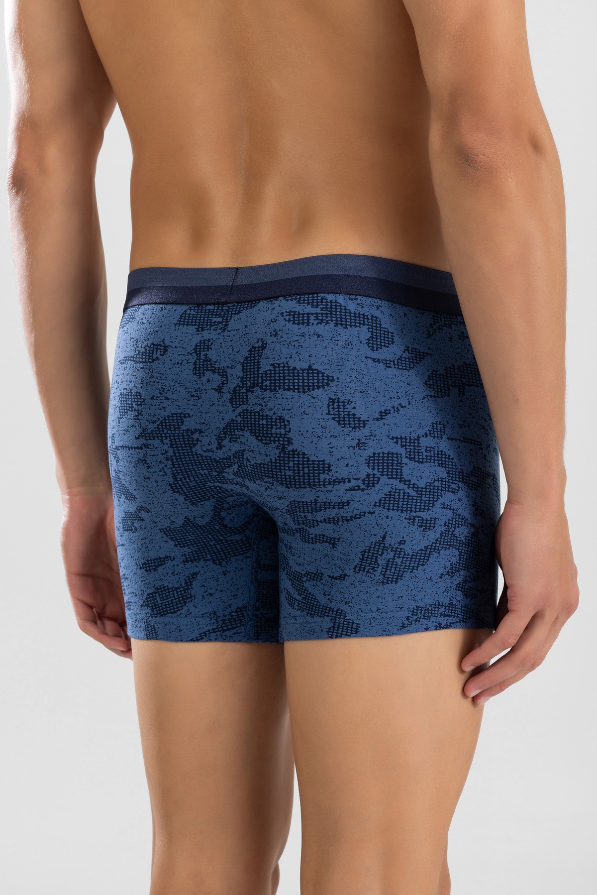 Erkek Desenli Likralı Pamuklu Desenli Boxer 1442 INDIGO