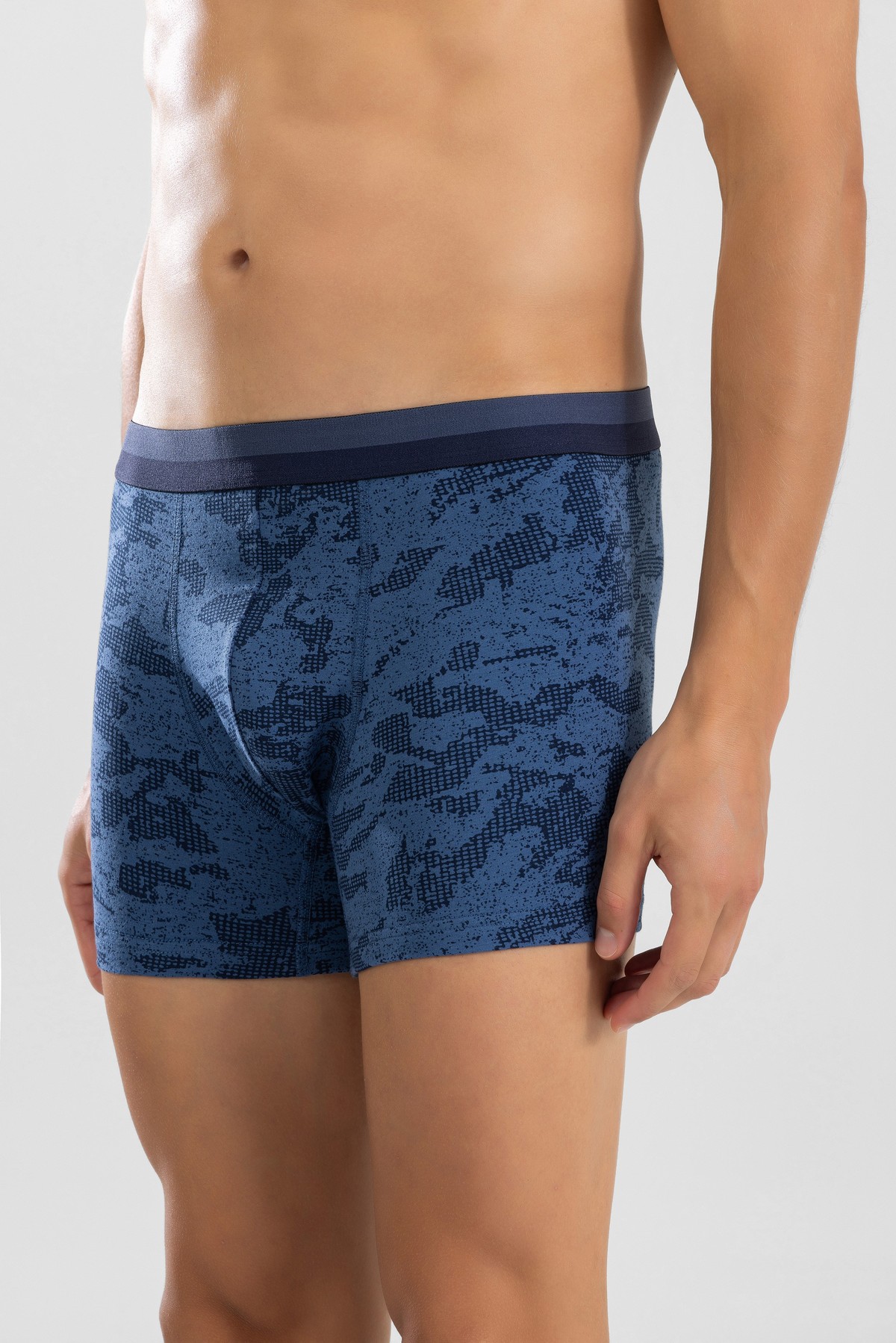 Erkek Desenli Likralı Pamuklu Desenli Boxer 1442 INDIGO