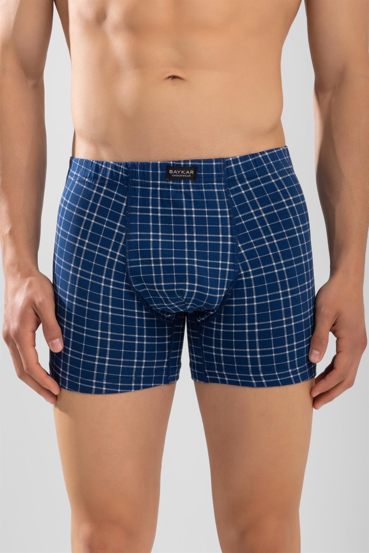 Erkek Ekose Desenli Likralı Pamuklu Compact Boxer Lacivert
