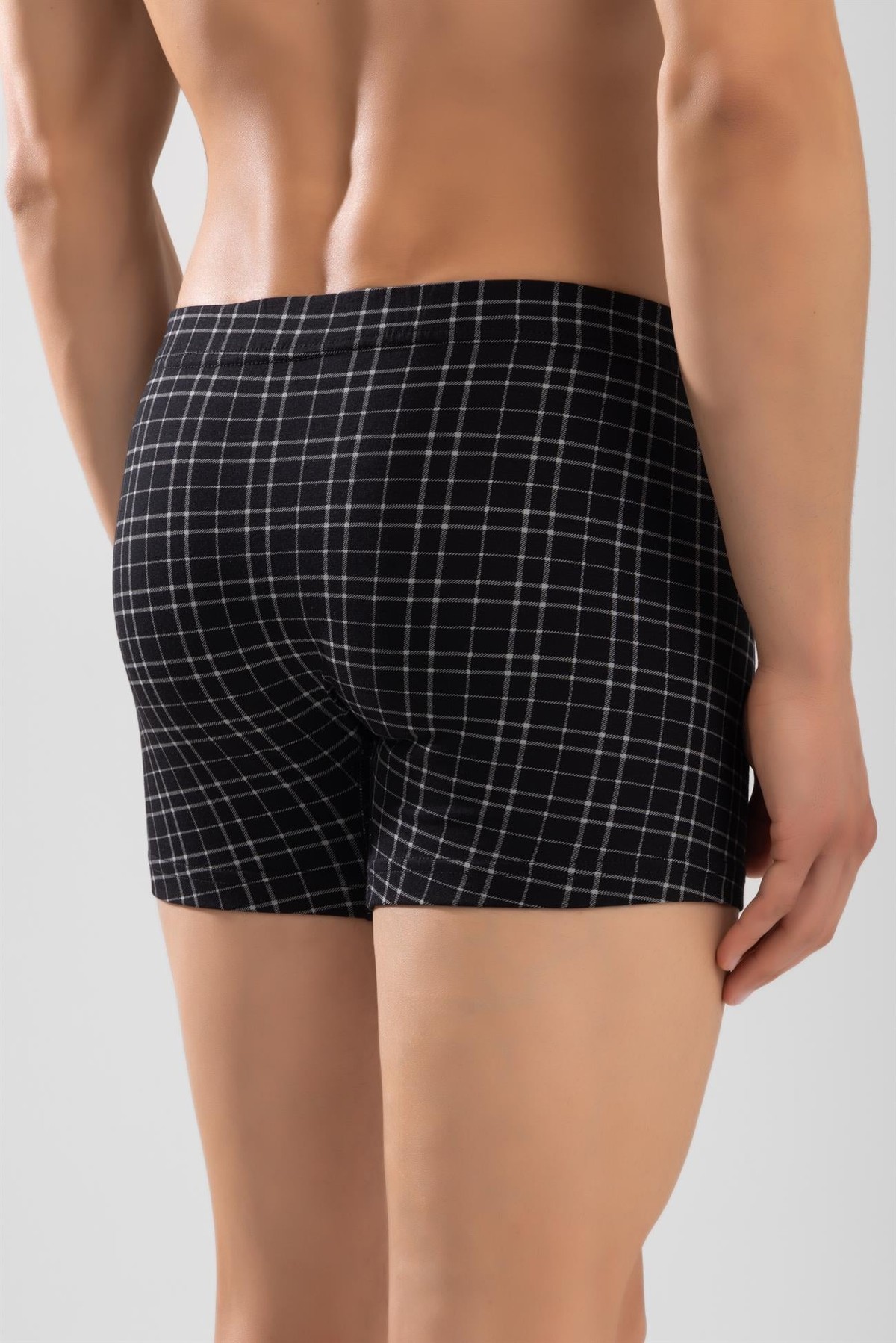 Erkek Ekose Desenli Likralı Pamuklu Compact Boxer Siyah
