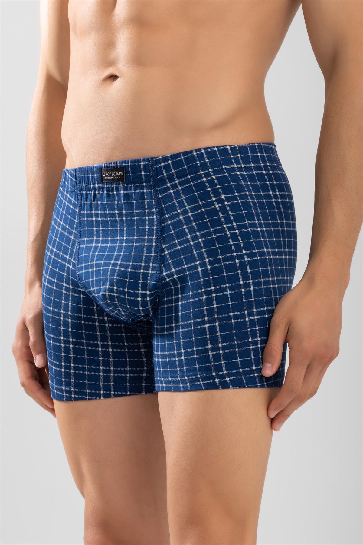 Erkek Ekose Desenli Likralı Pamuklu Compact Boxer Lacivert