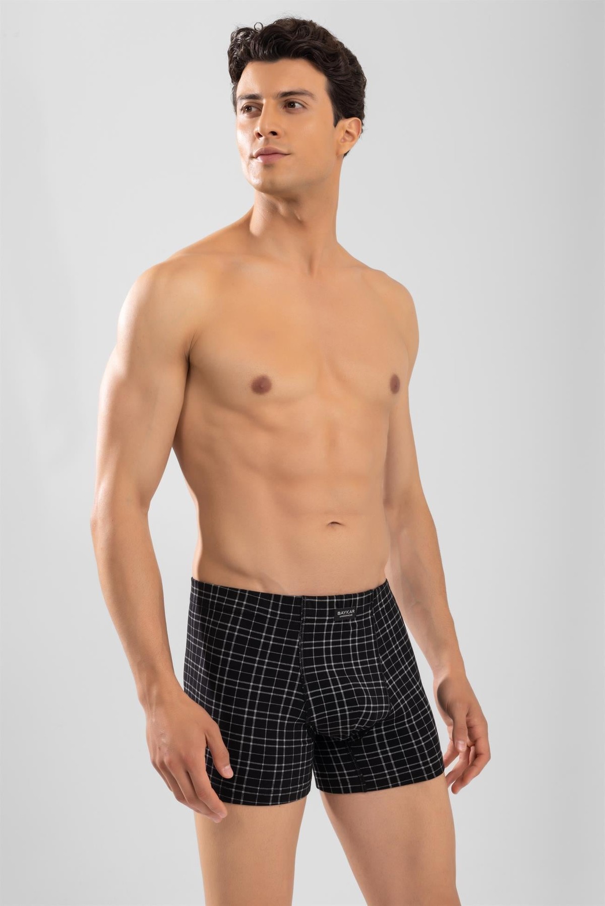 Erkek Ekose Desenli Likralı Pamuklu Compact Boxer Siyah