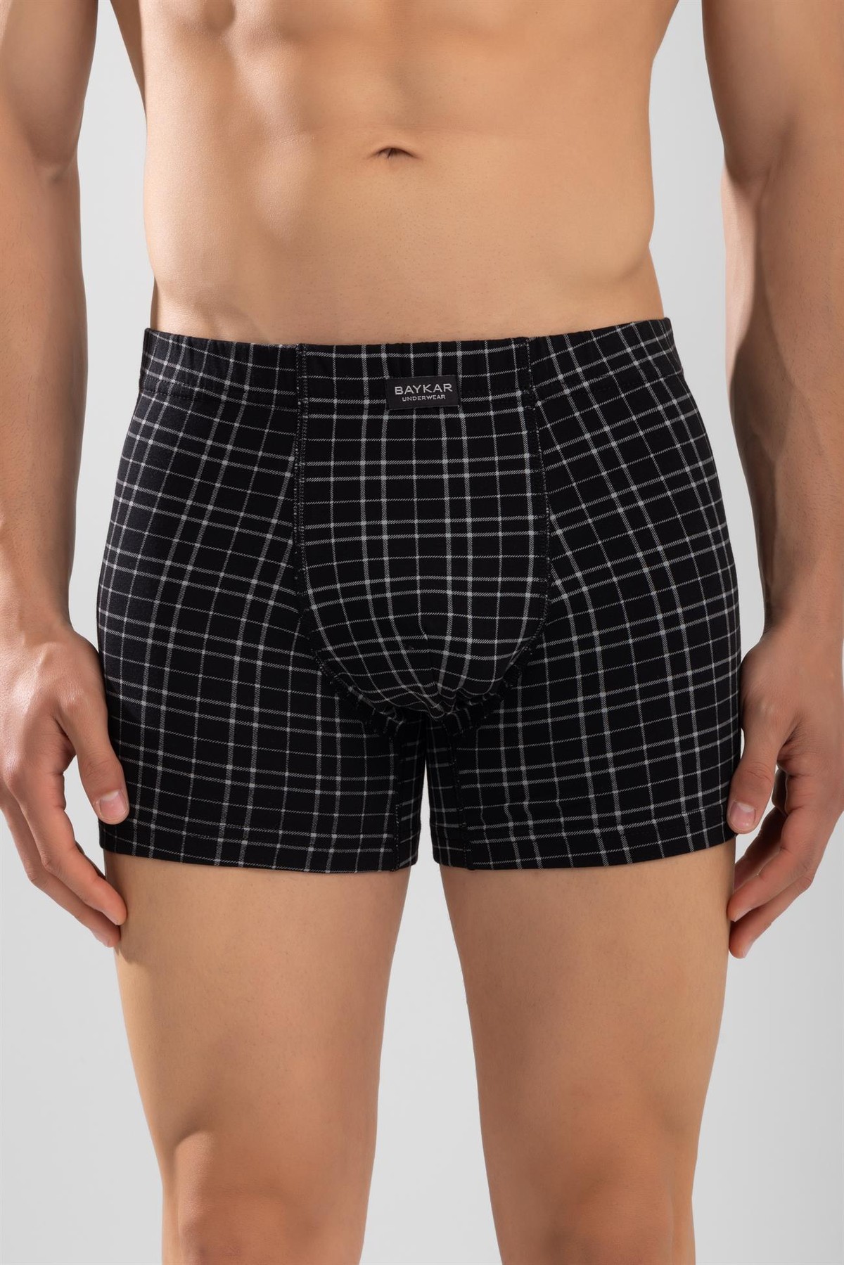 Erkek Ekose Desenli Likralı Pamuklu Compact Boxer Siyah