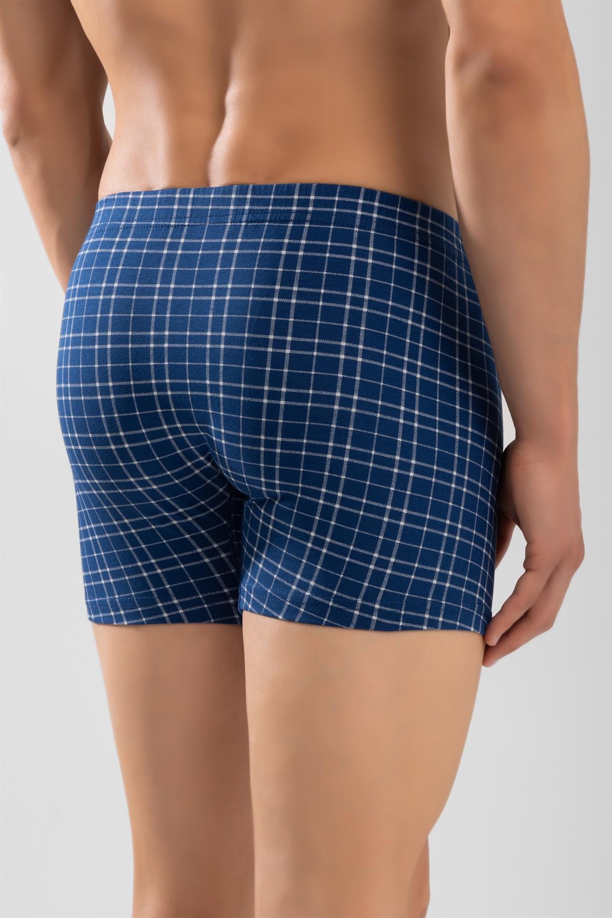 Erkek Ekose Desenli Likralı Pamuklu Compact Boxer Lacivert