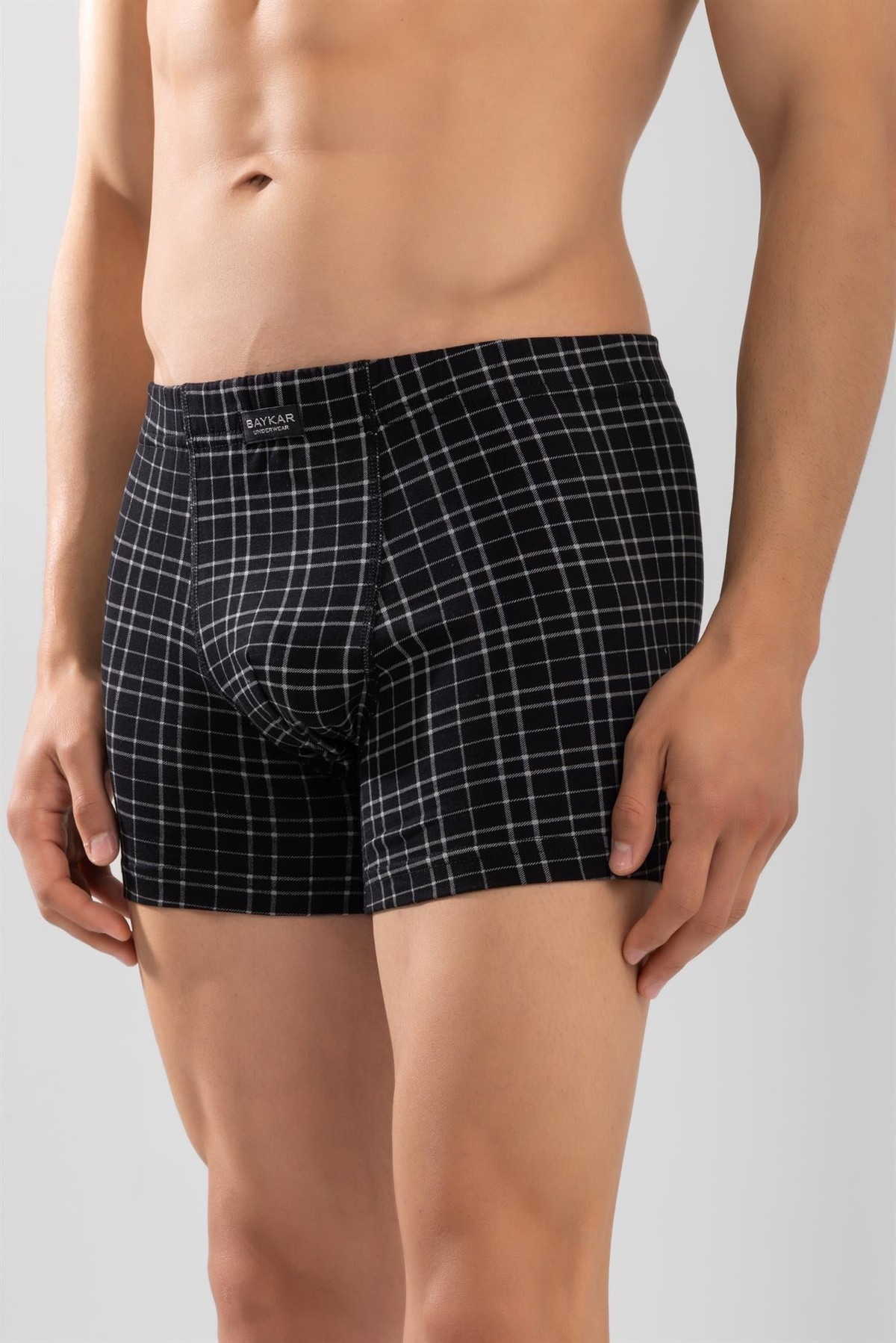 Erkek Ekose Desenli Likralı Pamuklu Compact Boxer Siyah