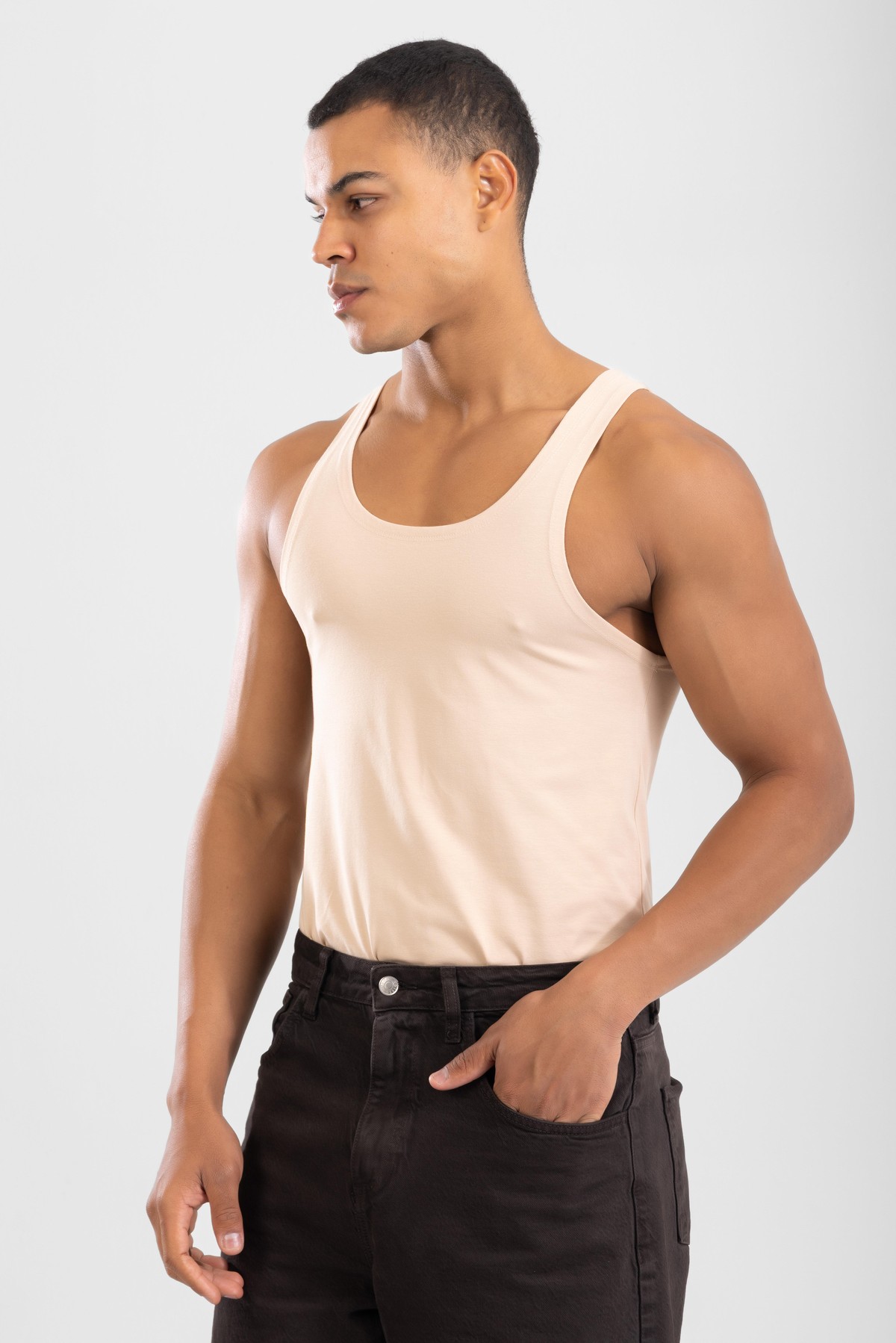 Erkek Gömlek Altı Slim Fit Pamuklu Görünmez Atlet Ten Rengi 3'lü Paket