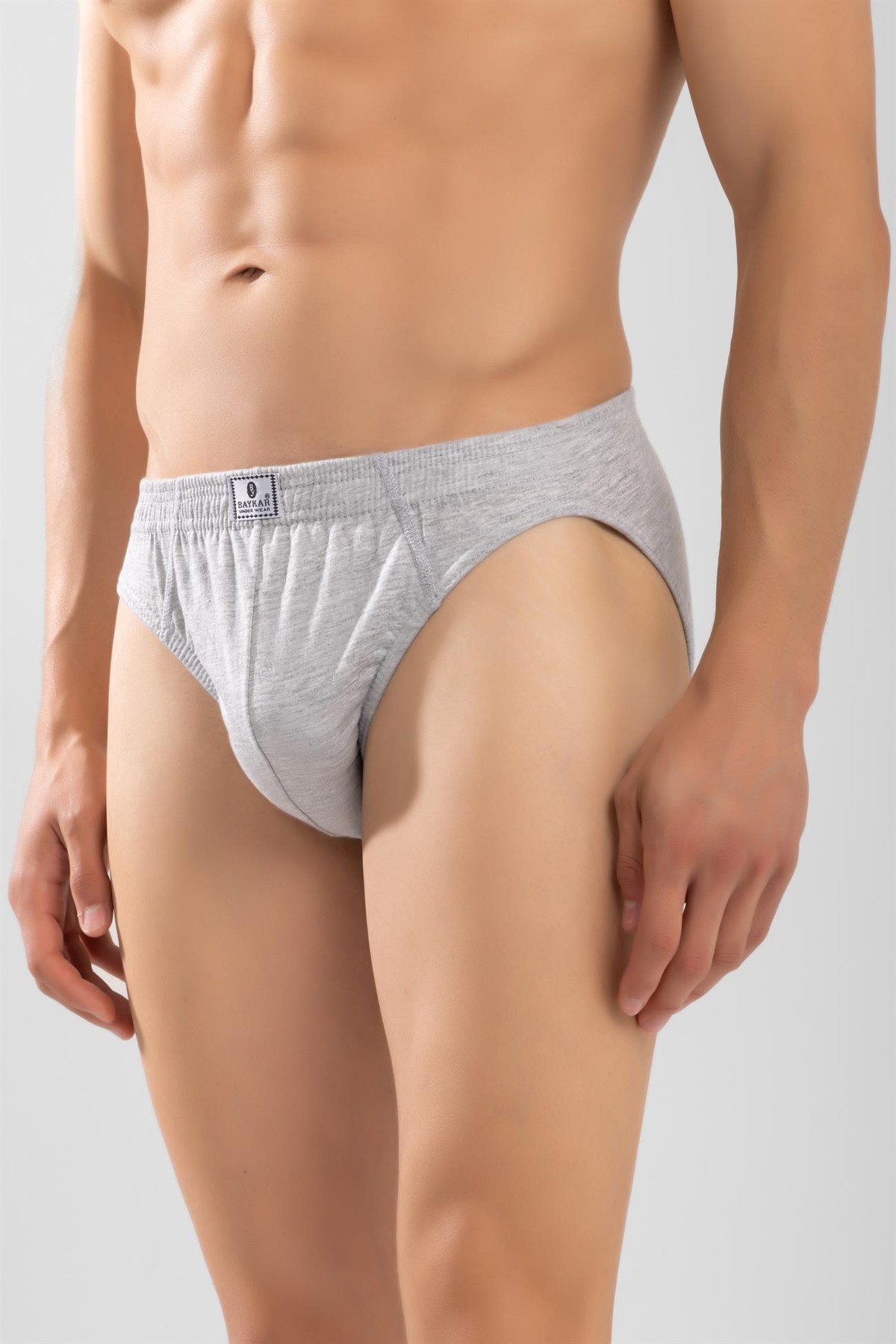 Erkek Pamuklu Beli Lastikli Düz Slip Külot Gri Melanj