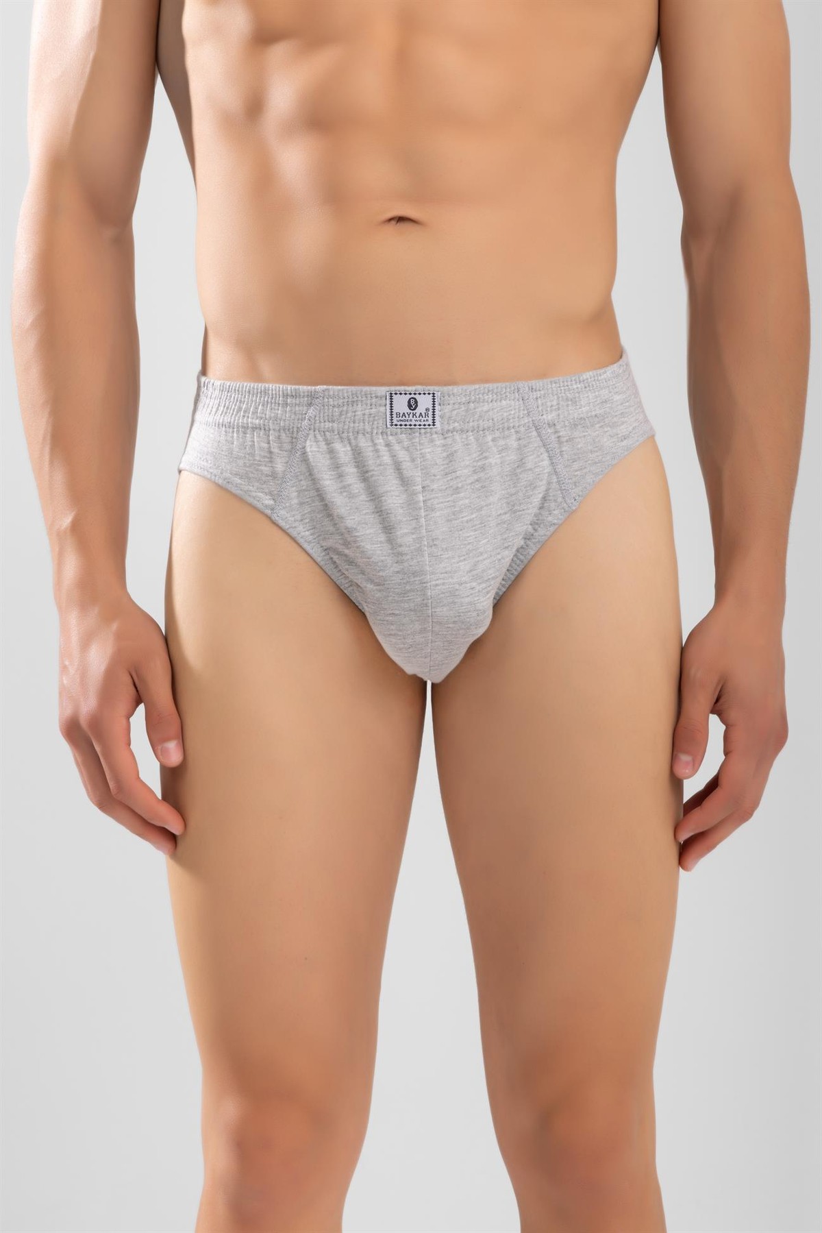 Erkek Pamuklu Beli Lastikli Düz Slip Külot Gri Melanj