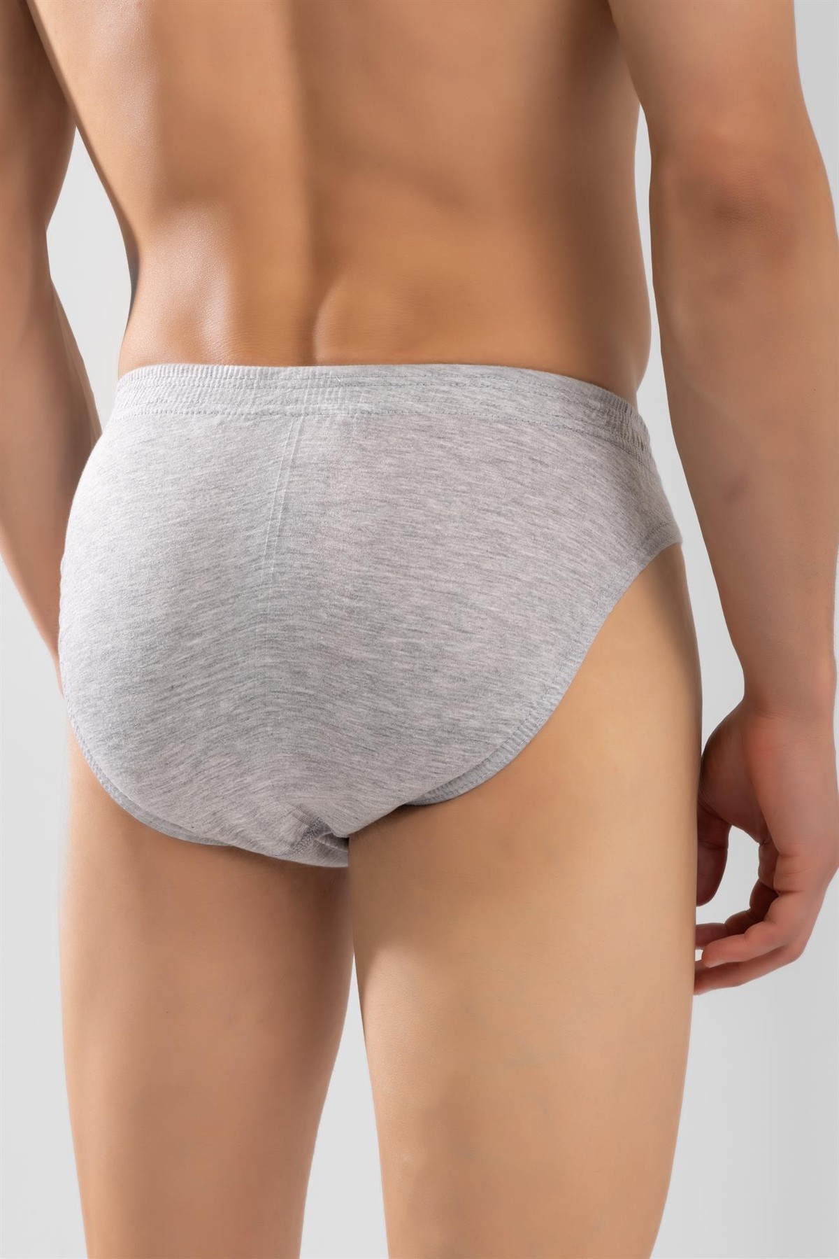 Erkek Pamuklu Beli Lastikli Düz Slip Külot Gri Melanj