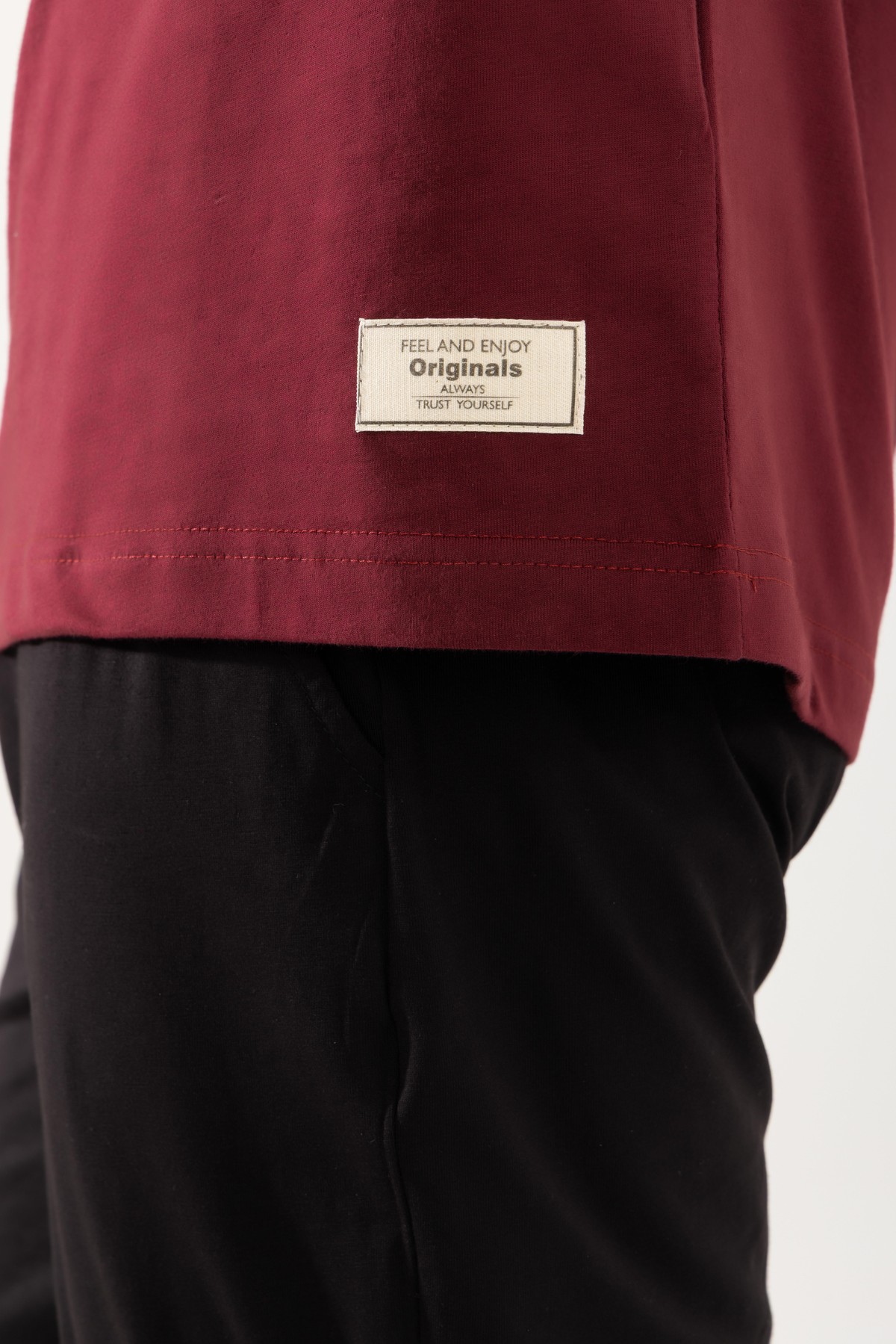 Erkek Pamuklu Bisiklet Yaka Baskılı Uzun Kollu Pijama Takımı 9802 BORDO
